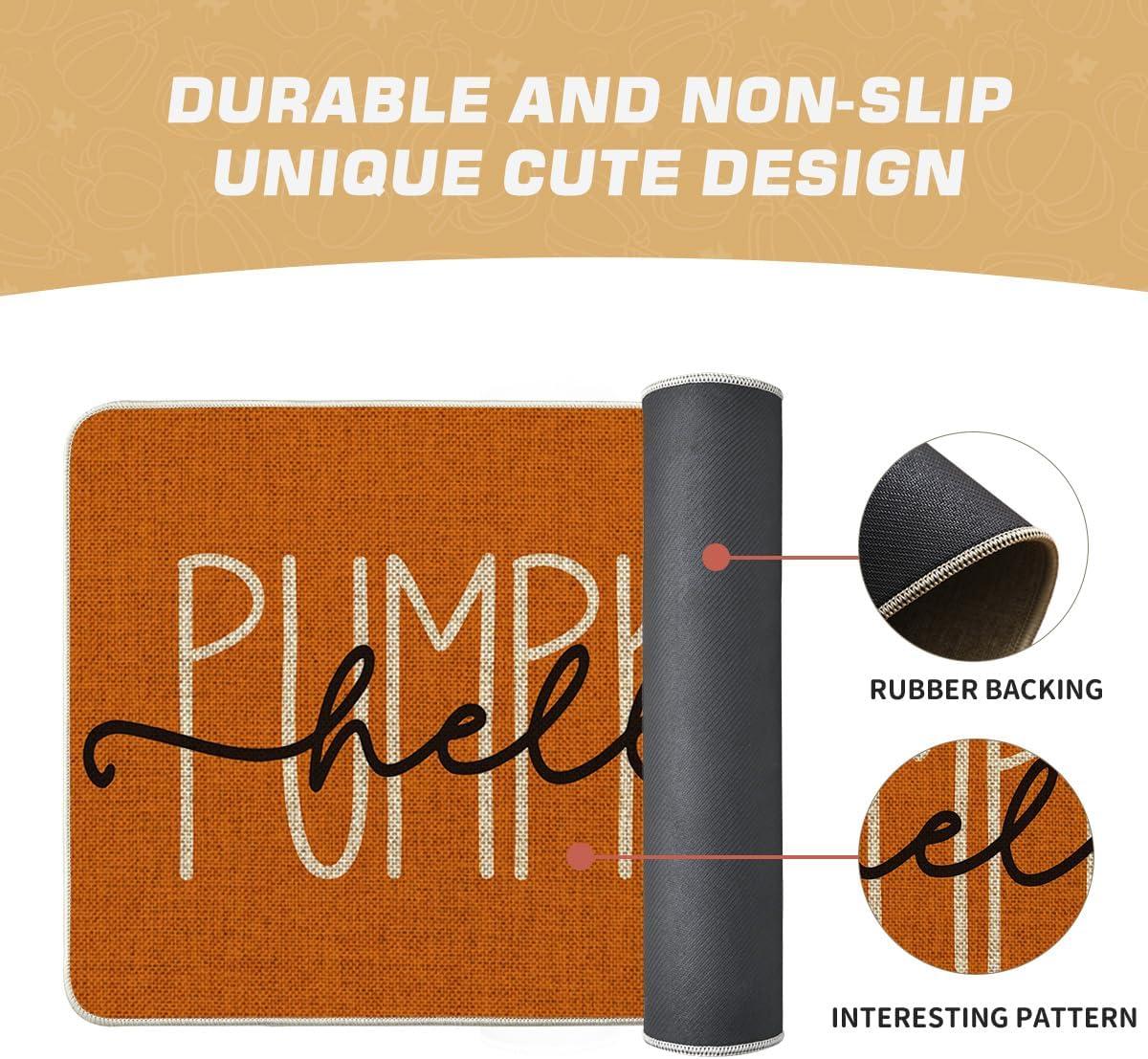 imageArtoid Mode Blue Hello Pumpkin Fall Doormat Home Decor LowProfile Switch Rug Door Mat Floor Mat for Indoor Outdoor 17x29 InchOrange