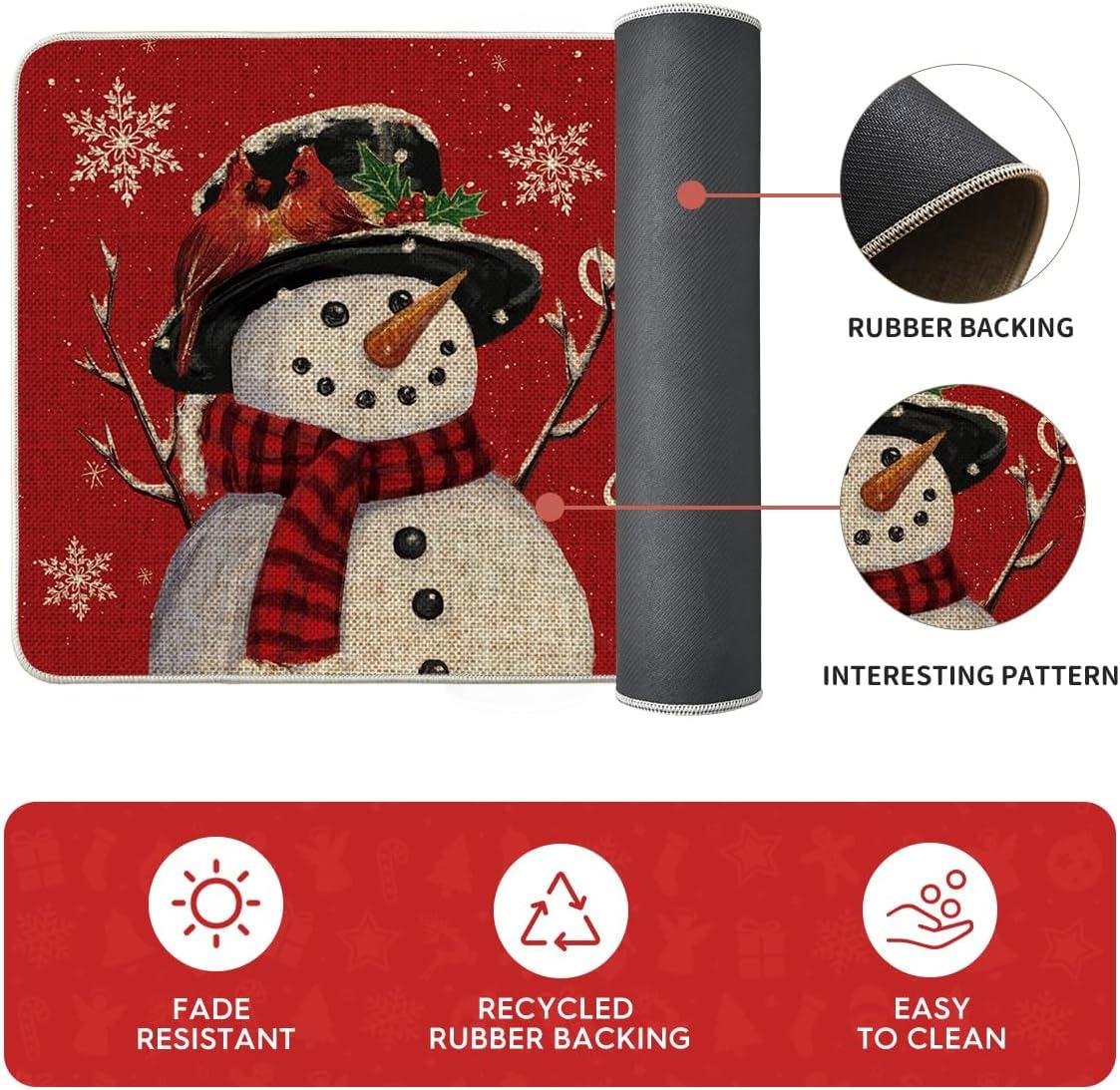 imageArtoid Mode Blue Let It Snow Snowflake Snowman Winter Kitchen Mats Set of 2 Christmas Decor LowProfile Kitchen Rugs for Floor 17x29 and 17x47 InchRed