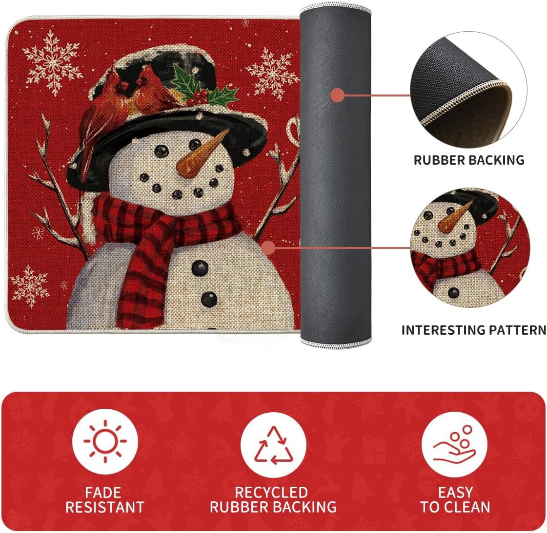 imageArtoid Mode Blue Let It Snow Snowflake Snowman Winter Kitchen Mats Set of 2 Christmas Decor LowProfile Kitchen Rugs for Floor 17x29 and 17x47 InchRed