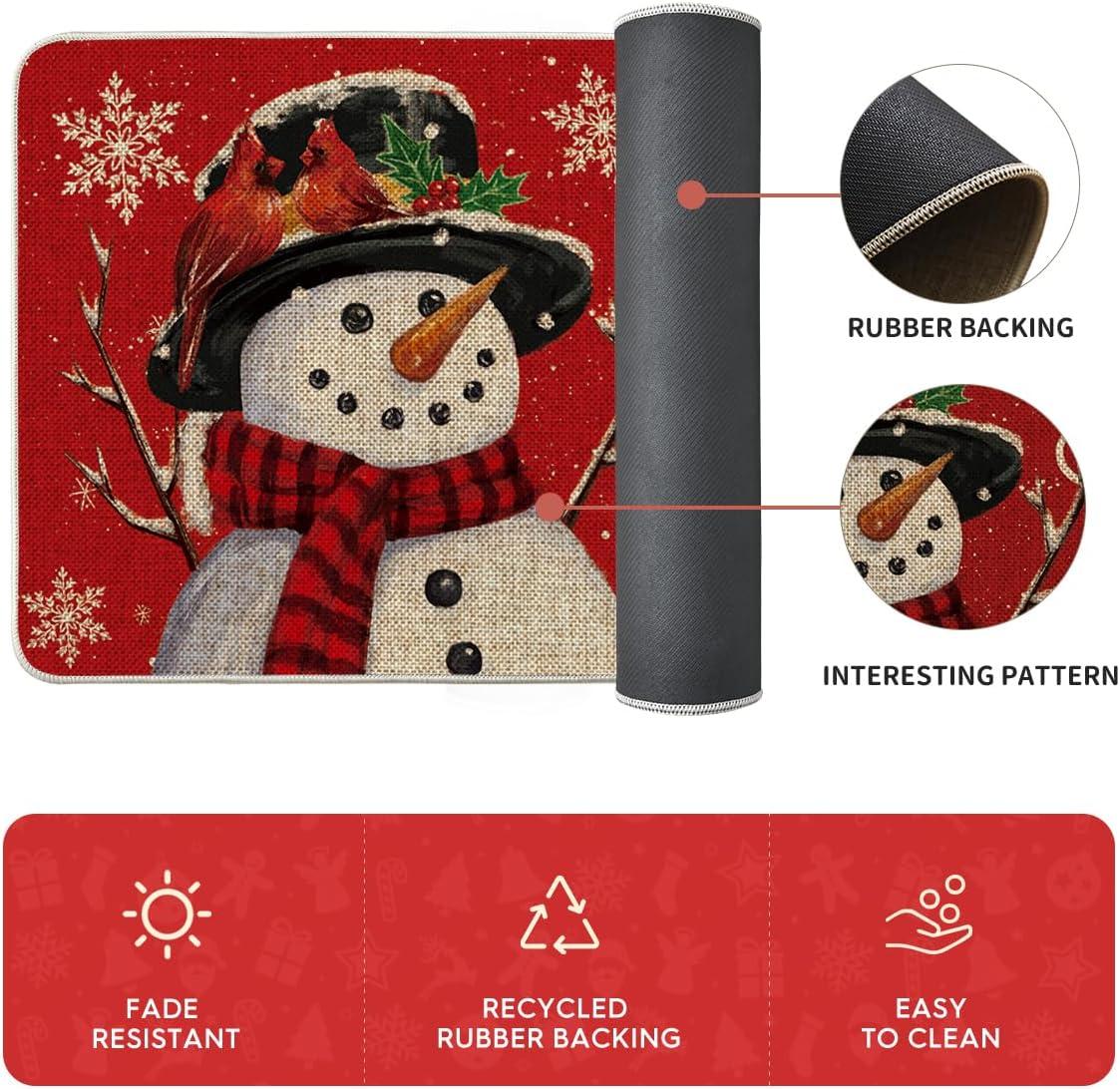 imageArtoid Mode Blue Let It Snow Snowflake Snowman Winter Kitchen Mats Set of 2 Christmas Decor LowProfile Kitchen Rugs for Floor 17x29 and 17x47 InchRed