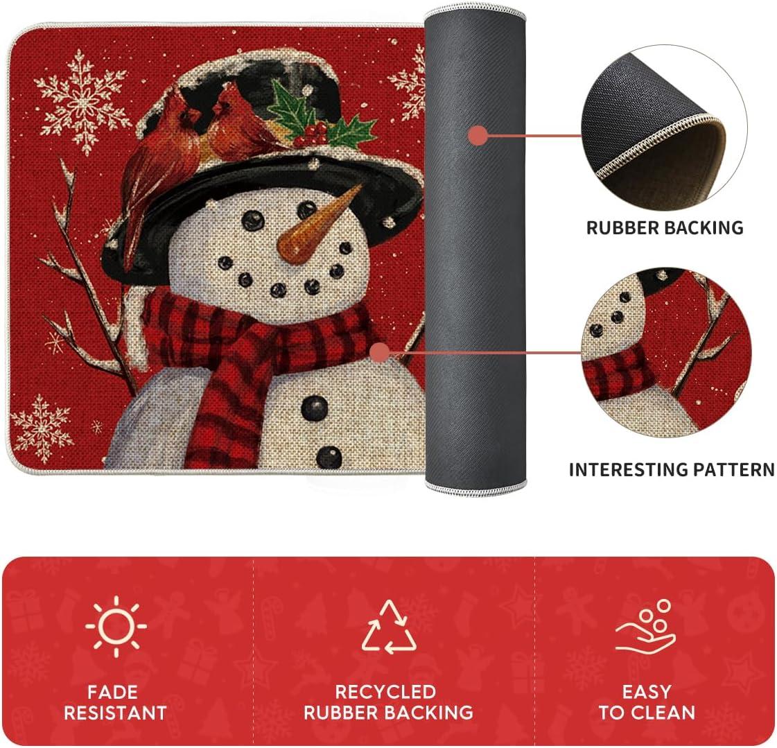 imageArtoid Mode Blue Let It Snow Snowflake Snowman Winter Kitchen Mats Set of 2 Christmas Decor LowProfile Kitchen Rugs for Floor 17x29 and 17x47 InchRed