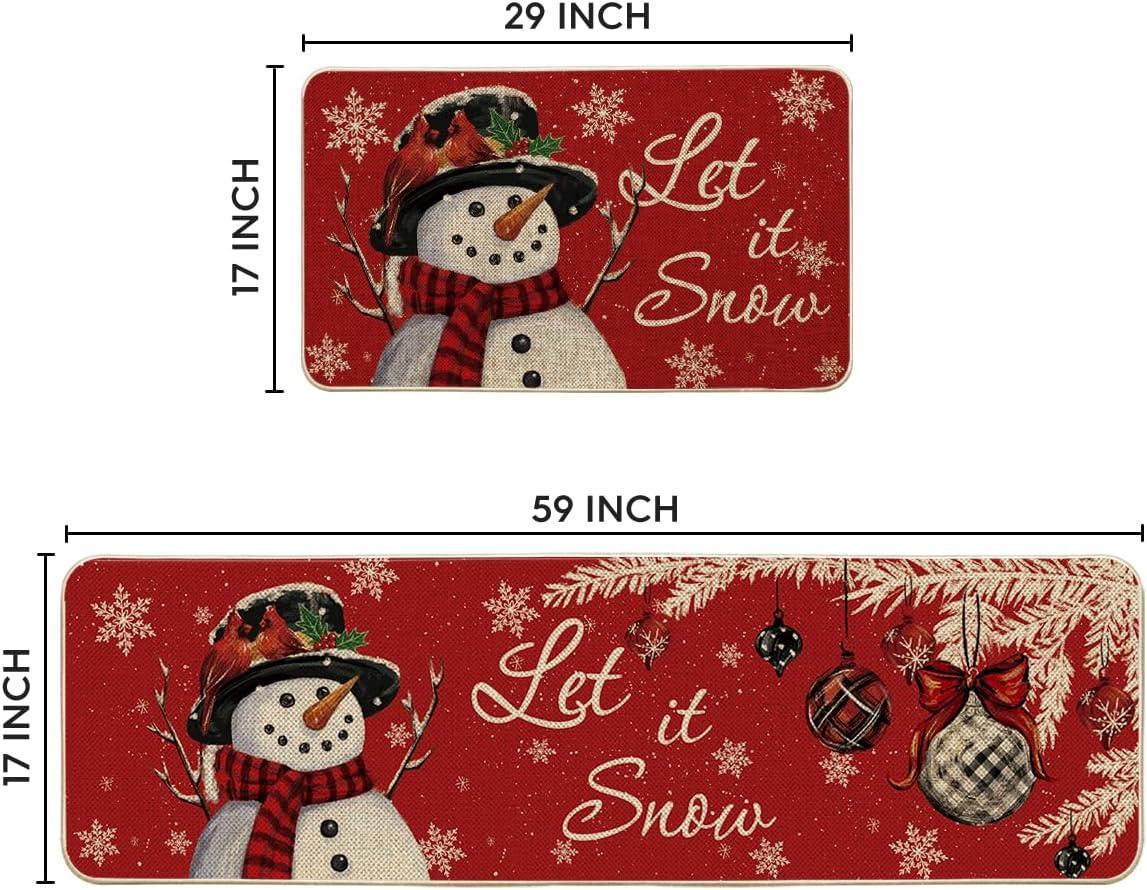imageArtoid Mode Blue Let It Snow Snowflake Snowman Winter Kitchen Mats Set of 2 Christmas Decor LowProfile Kitchen Rugs for Floor 17x29 and 17x47 InchRed
