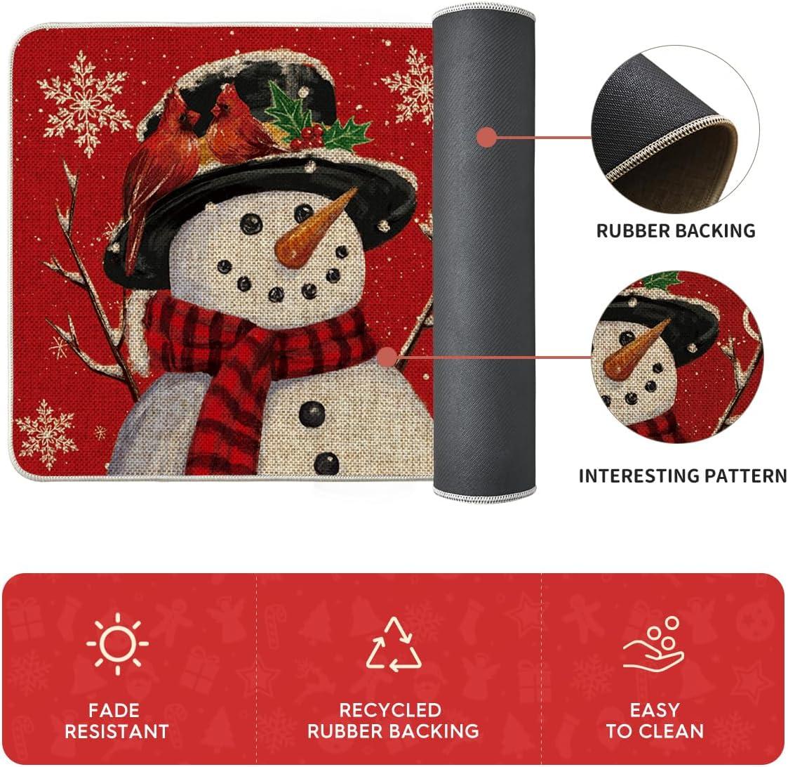 imageArtoid Mode Blue Let It Snow Snowflake Snowman Winter Kitchen Mats Set of 2 Christmas Decor LowProfile Kitchen Rugs for Floor 17x29 and 17x47 InchRed