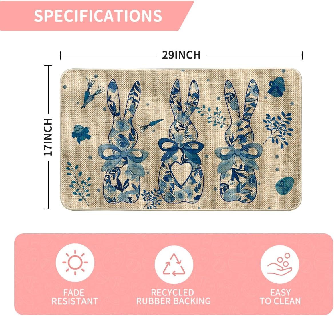 imageArtoid Mode Blue Rabbit Carrots Eggs Happy Easter Doormat Spring Home Decor LowProfile Switch Rug Door Mat Floor Mat for Indoor Outdoor 17x29 Inch