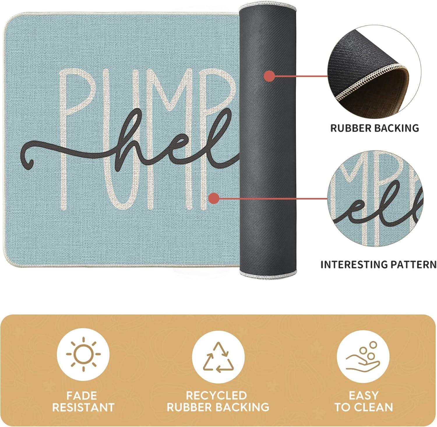 imageArtoid Mode Buffalo Plaid Hello Pumpkin Eucalyptus Fall Kitchen Mats Set of 2 Home Decor LowProfile Kitchen Rugs for Floor 17x29 and 17x47 InchBlue