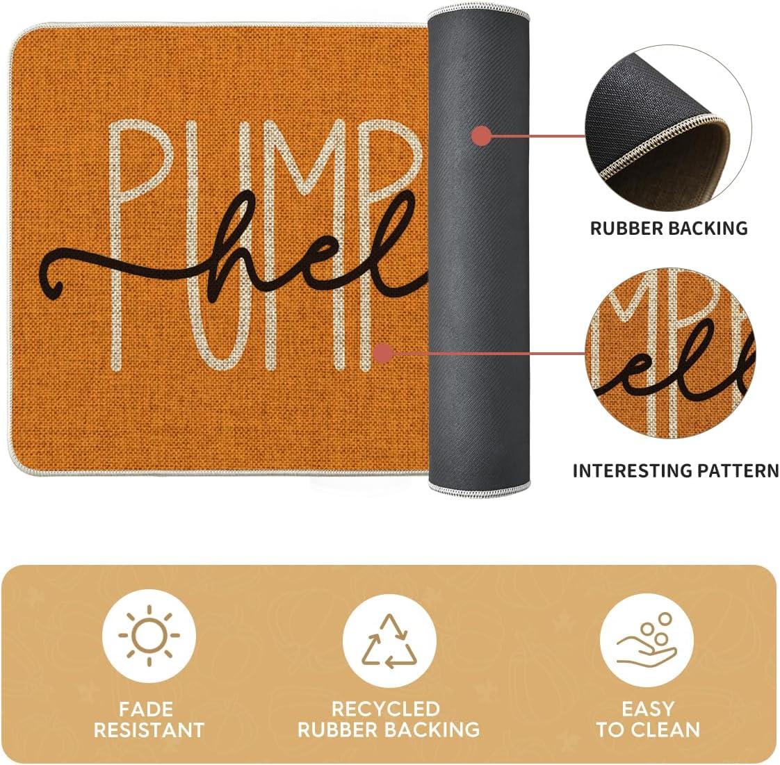 imageArtoid Mode Buffalo Plaid Hello Pumpkin Eucalyptus Fall Kitchen Mats Set of 2 Home Decor LowProfile Kitchen Rugs for Floor 17x29 and 17x47 InchOrange