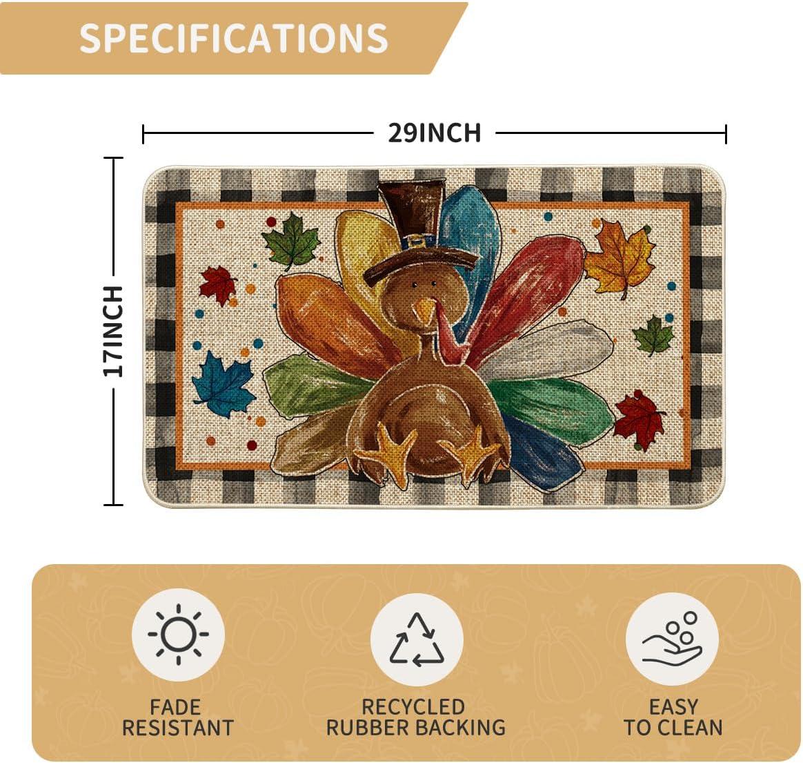 imageArtoid Mode Buffalo Plaid Thanksgiving Doormat Thanksful Maple Leaves Home Decor LowProfile Switch Rug Door Mat Floor Mat for Indoor Outdoor 17x29 Inch