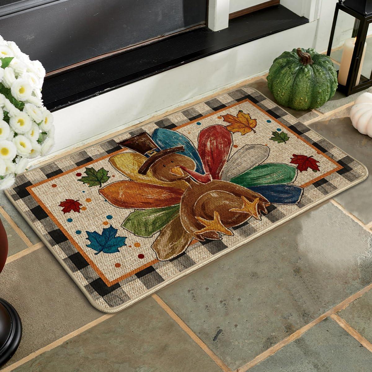 imageArtoid Mode Buffalo Plaid Thanksgiving Doormat Thanksful Maple Leaves Home Decor LowProfile Switch Rug Door Mat Floor Mat for Indoor Outdoor 17x29 Inch