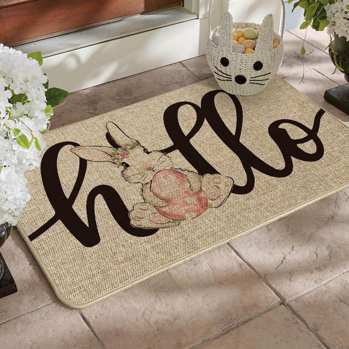 imageArtoid Mode Bunny Rabbit Pink Egg Hello Easter Doormat Beige Home Decor LowProfile Switch Rug Door Mat Floor Mat for Indoor Outdoor 17x29 Inch DM060BE