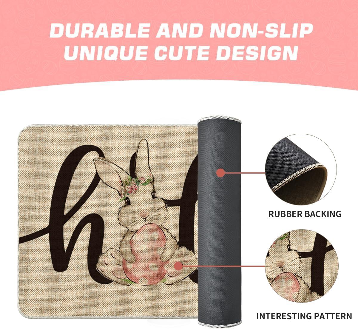 imageArtoid Mode Bunny Rabbit Pink Egg Hello Easter Doormat Beige Home Decor LowProfile Switch Rug Door Mat Floor Mat for Indoor Outdoor 17x29 Inch DM060BE