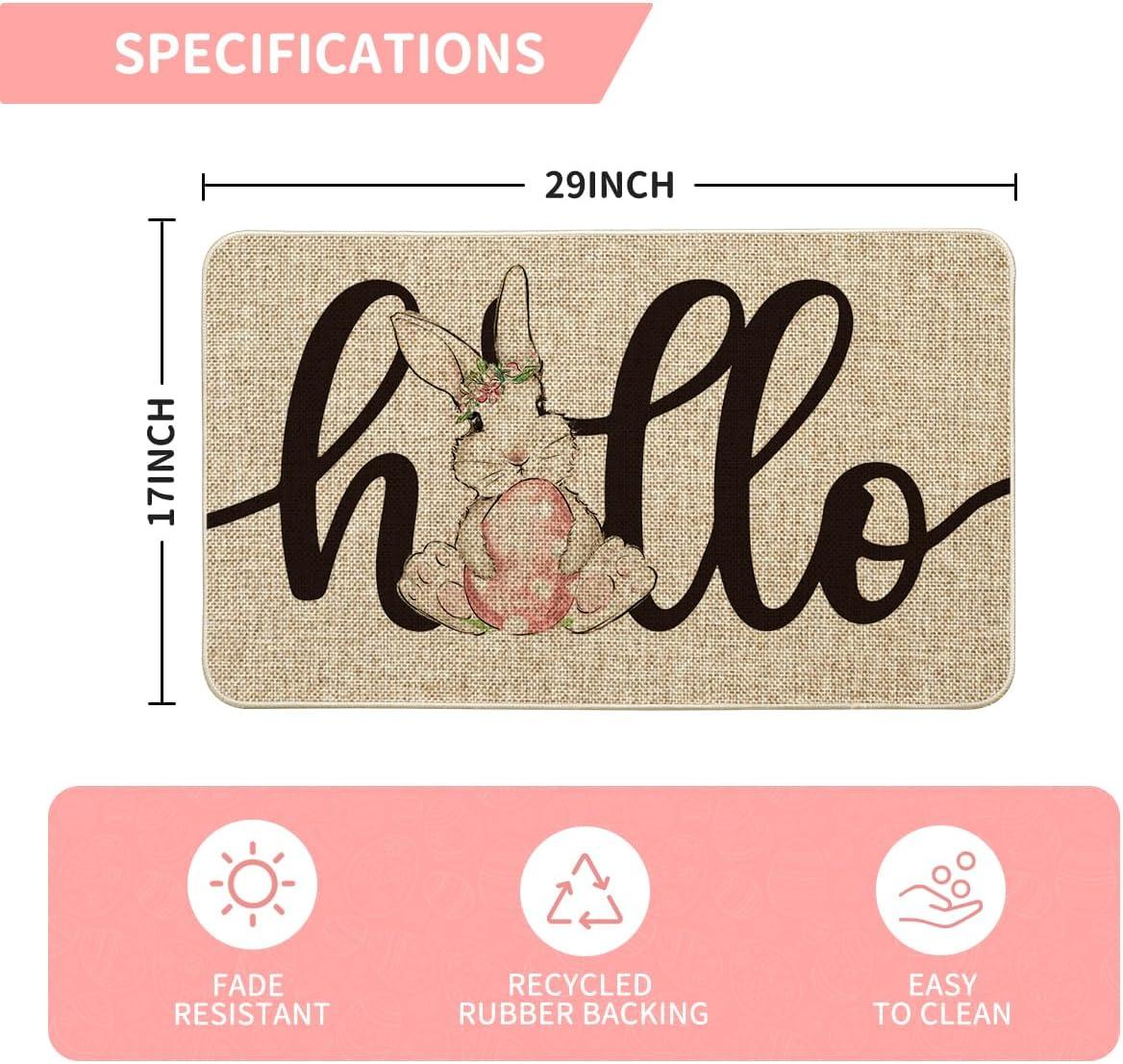 imageArtoid Mode Bunny Rabbit Pink Egg Hello Easter Doormat Beige Home Decor LowProfile Switch Rug Door Mat Floor Mat for Indoor Outdoor 17x29 Inch DM060BE