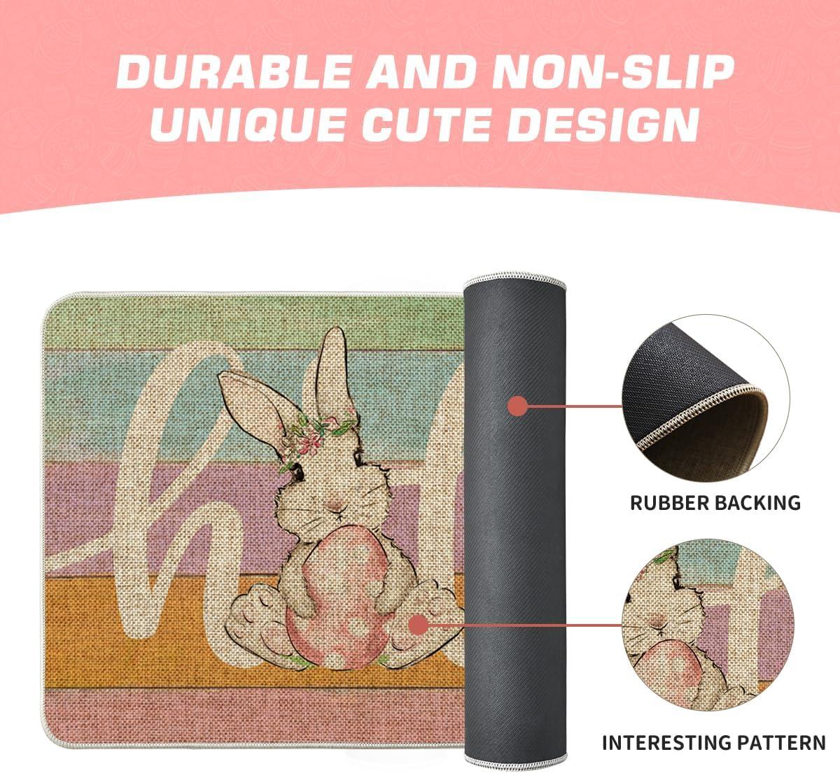 imageArtoid Mode Bunny Rabbit Pink Egg Hello Stripe Easter Doormat Home Decor LowProfile Switch Rug Door Mat Floor Mat for Indoor Outdoor 17x29 Inch