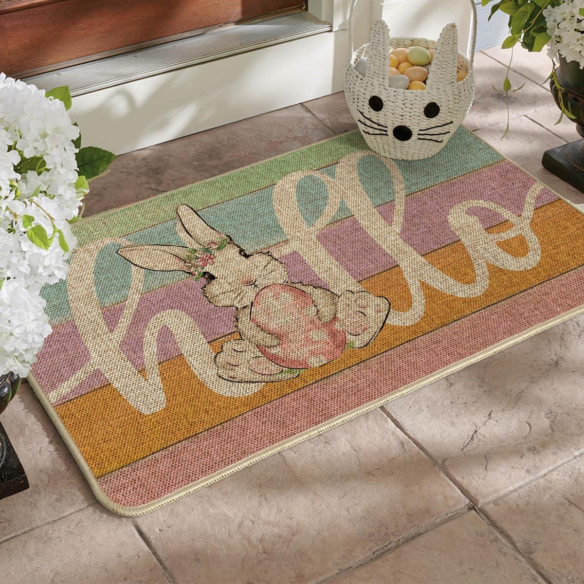 imageArtoid Mode Bunny Rabbit Pink Egg Hello Stripe Easter Doormat Home Decor LowProfile Switch Rug Door Mat Floor Mat for Indoor Outdoor 17x29 Inch