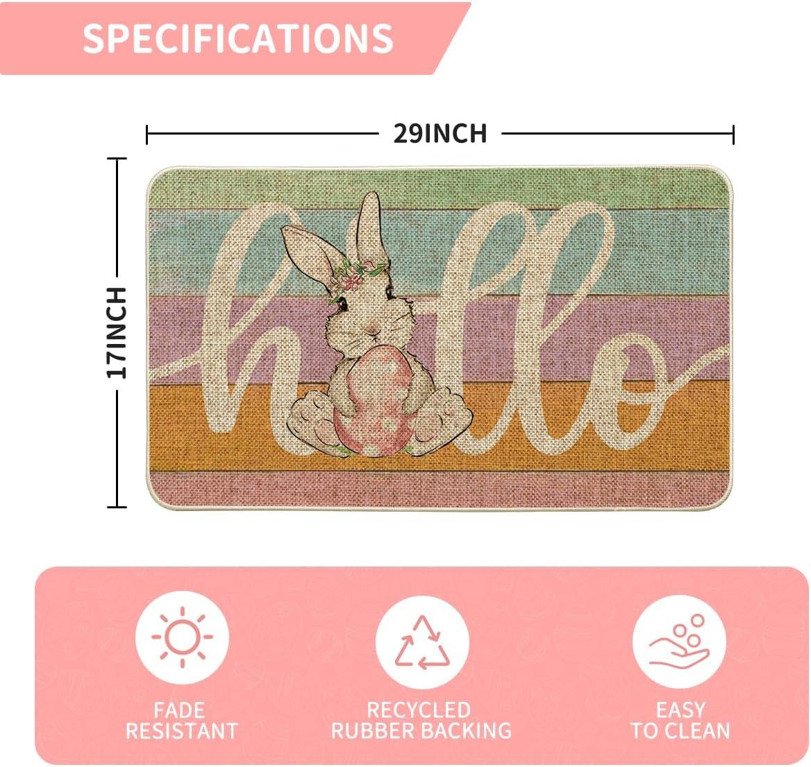 imageArtoid Mode Bunny Rabbit Pink Egg Hello Stripe Easter Doormat Home Decor LowProfile Switch Rug Door Mat Floor Mat for Indoor Outdoor 17x29 Inch