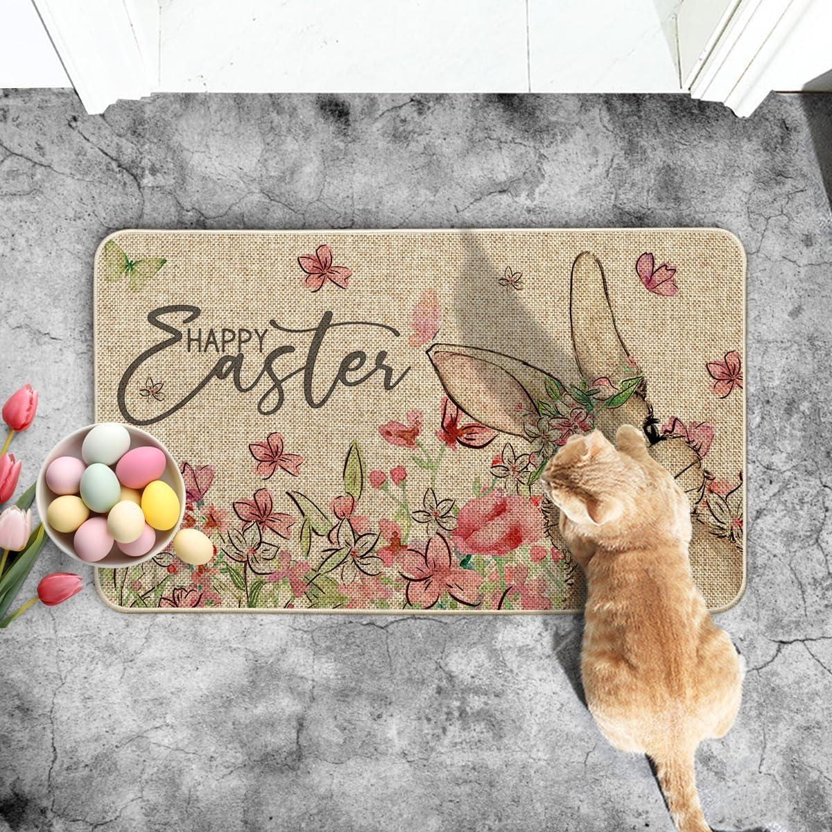 imageArtoid Mode Bunny Rabbits Floral Easter Doormat Elegant Home Decor LowProfile Switch Rug Door Mat Floor Mat for Indoor Outdoor 17x29 Inch