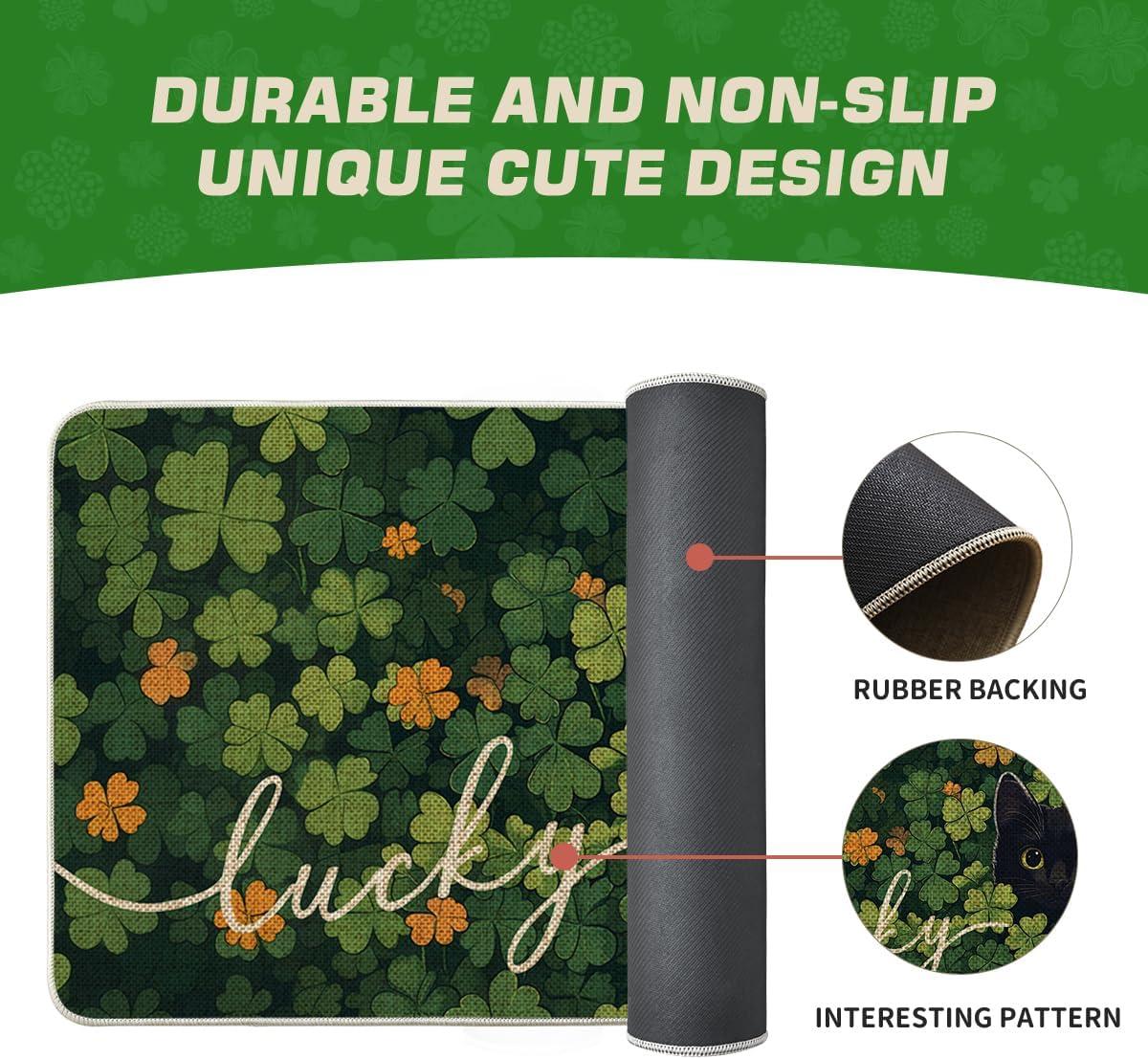 imageArtoid Mode Cat Lucky Shamrock Clover St Patricks Day Doormat Home Decor LowProfile Switch Rug Door Mat Floor Mat for Indoor Outdoor 17x29 Inch