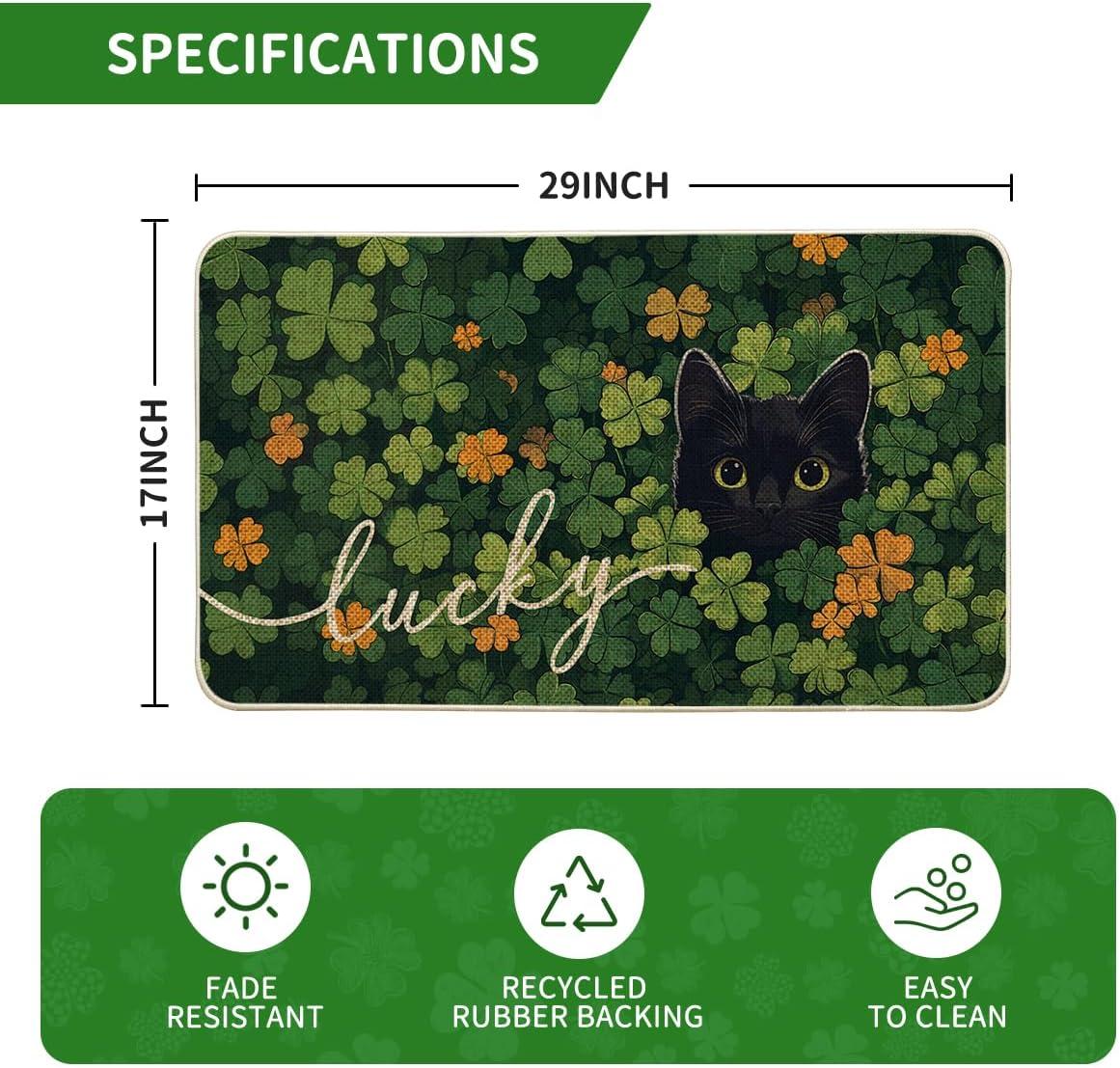 imageArtoid Mode Cat Lucky Shamrock Clover St Patricks Day Doormat Home Decor LowProfile Switch Rug Door Mat Floor Mat for Indoor Outdoor 17x29 Inch