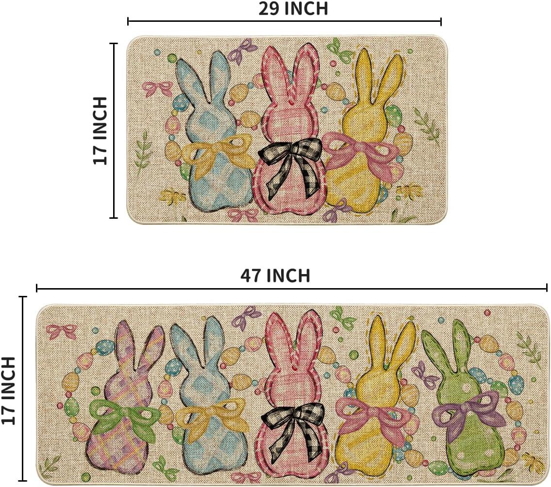 imageArtoid Mode Colorful Bow Tie Bunny Egg Beads Easter Kitchen Mats Set of 2 Spring Home Decor LowProfile Kitchen Rugs for Floor  17x29 and 17x47 InchBeige
