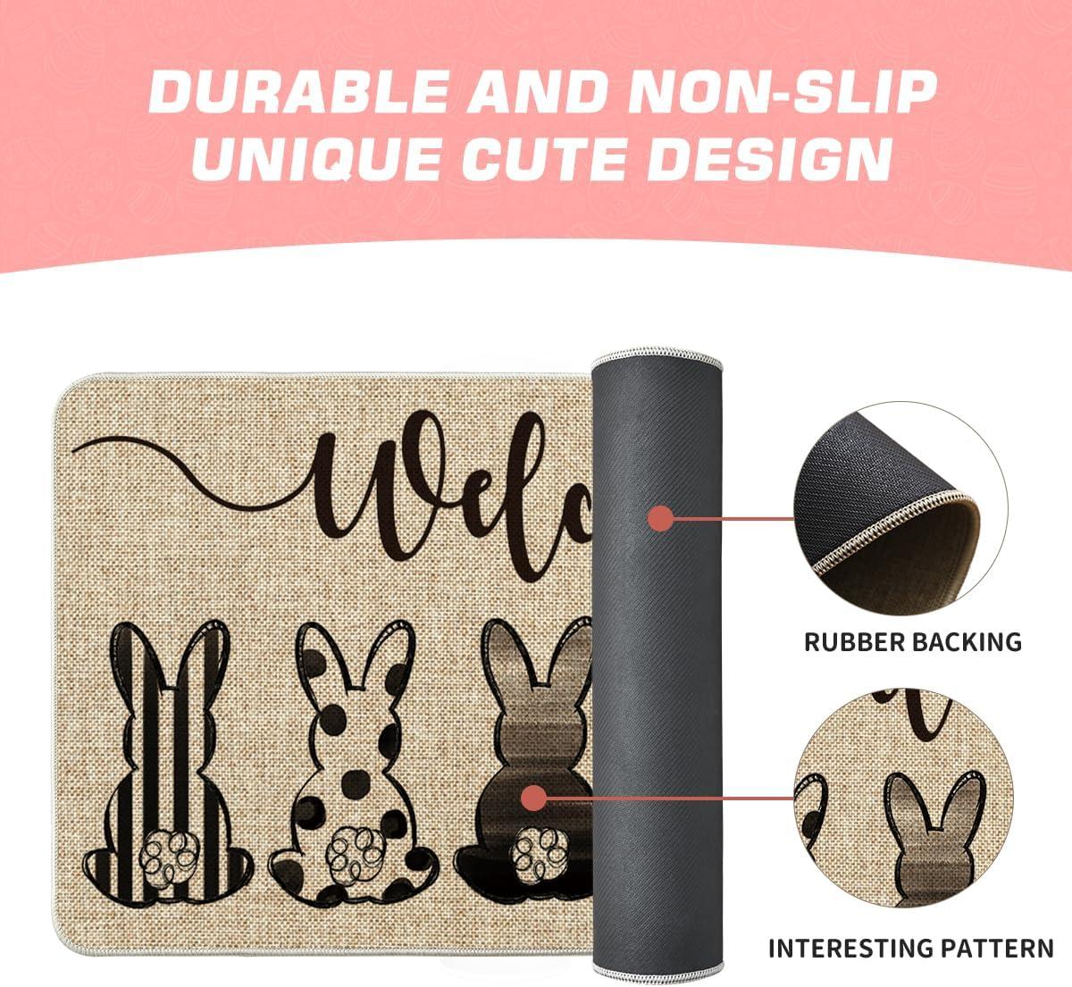 imageArtoid Mode Cute Buffalo Plaid Stripes Dot Bunny Welcome Easter Doormat Seasonal Spring Summer Holiday LowProfile Yard Floor Switch Mat for Indoor Outdoor 17 x 29 Inch