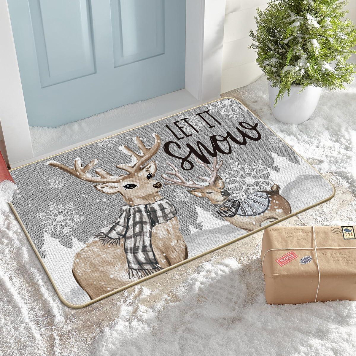 imageArtoid Mode Deers Snowflake Let It Snow Winter Doormat Christmas Home Decor LowProfile Switch Rug Door Mat Floor Mat for Indoor Outdoor 17x29 Inch