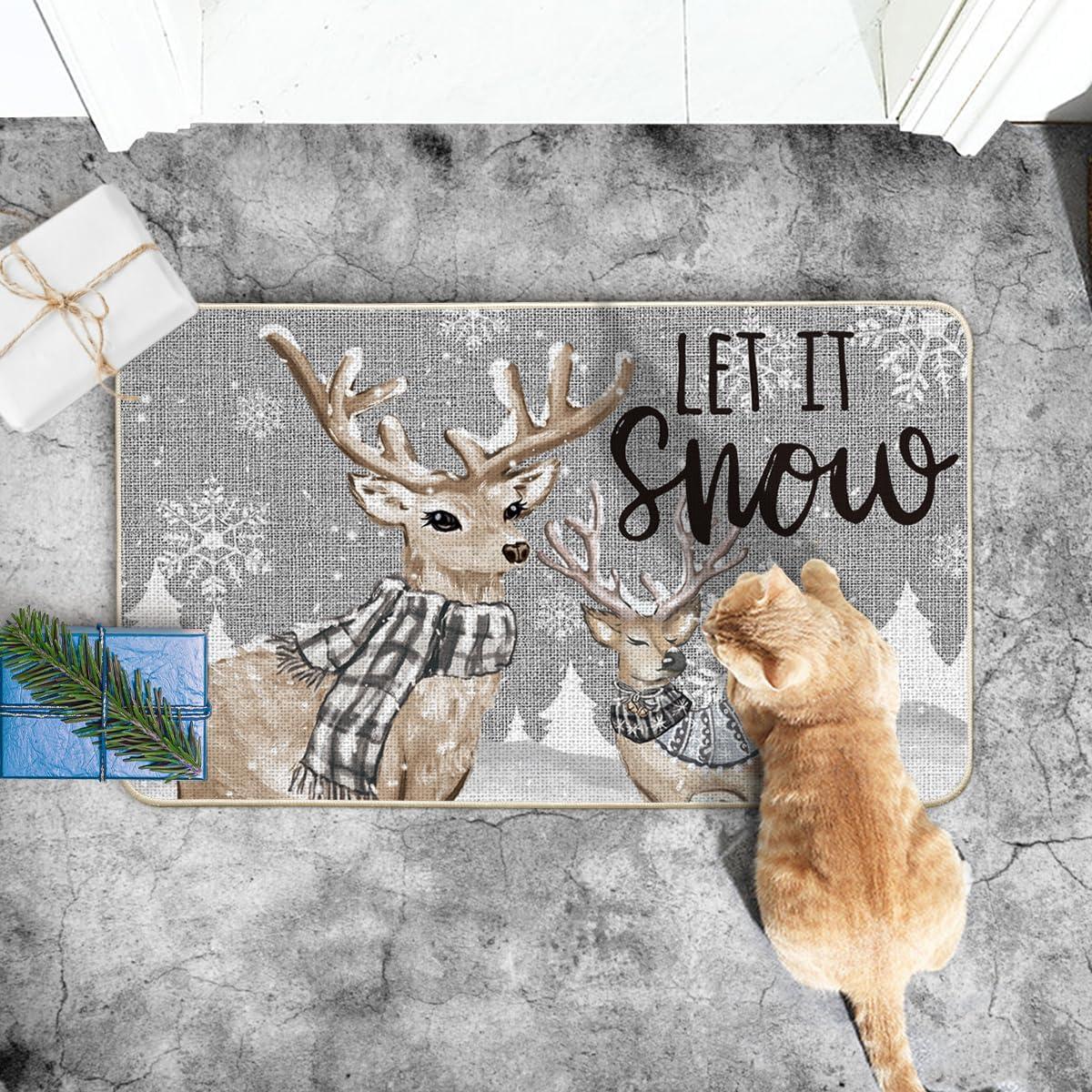 imageArtoid Mode Deers Snowflake Let It Snow Winter Doormat Christmas Home Decor LowProfile Switch Rug Door Mat Floor Mat for Indoor Outdoor 17x29 Inch