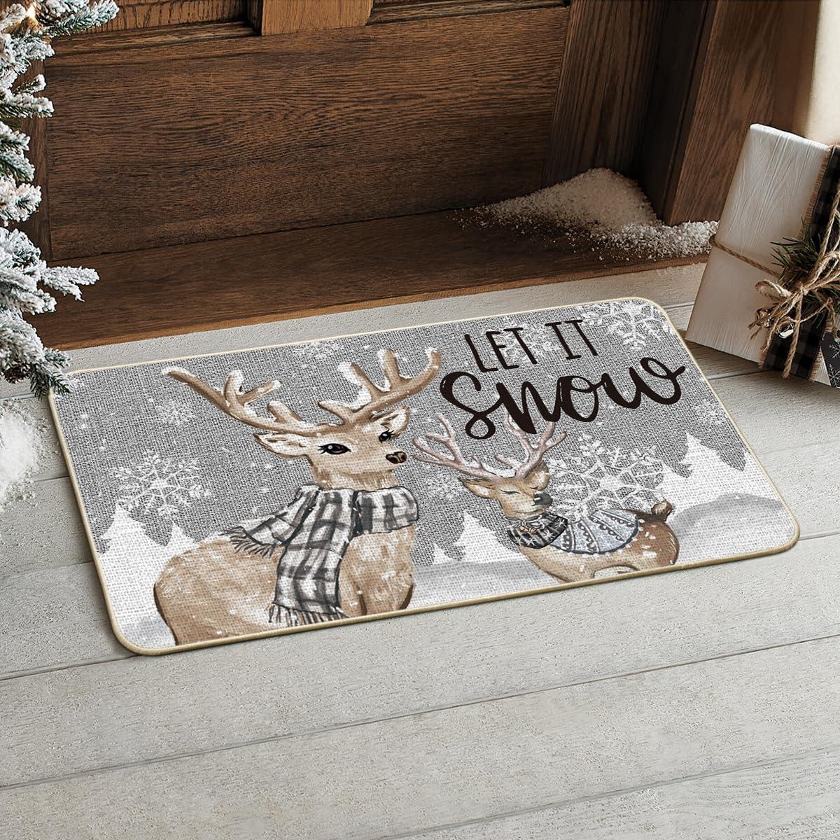 imageArtoid Mode Deers Snowflake Let It Snow Winter Doormat Christmas Home Decor LowProfile Switch Rug Door Mat Floor Mat for Indoor Outdoor 17x29 Inch