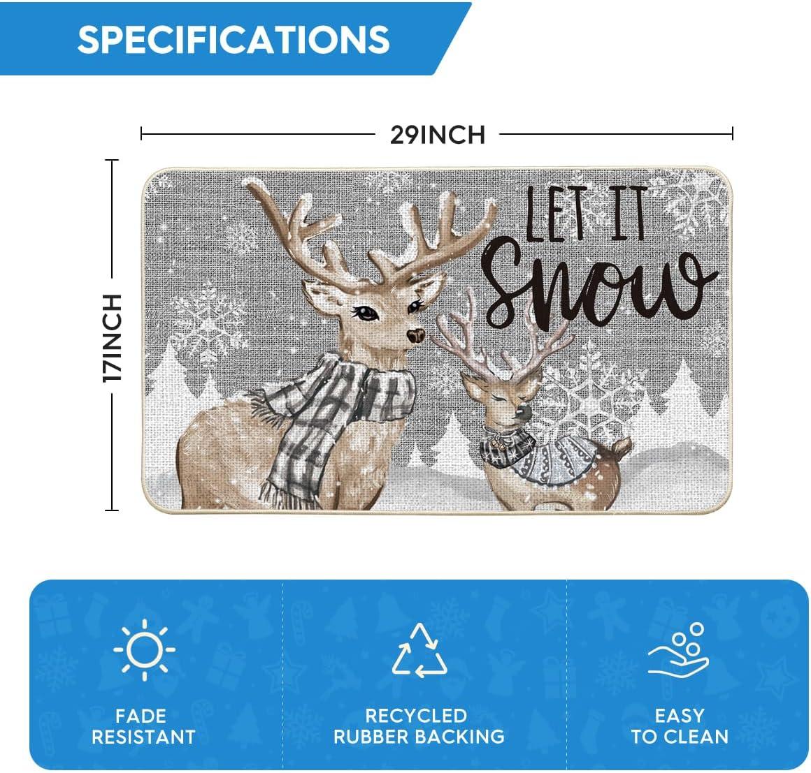 imageArtoid Mode Deers Snowflake Let It Snow Winter Doormat Christmas Home Decor LowProfile Switch Rug Door Mat Floor Mat for Indoor Outdoor 17x29 Inch