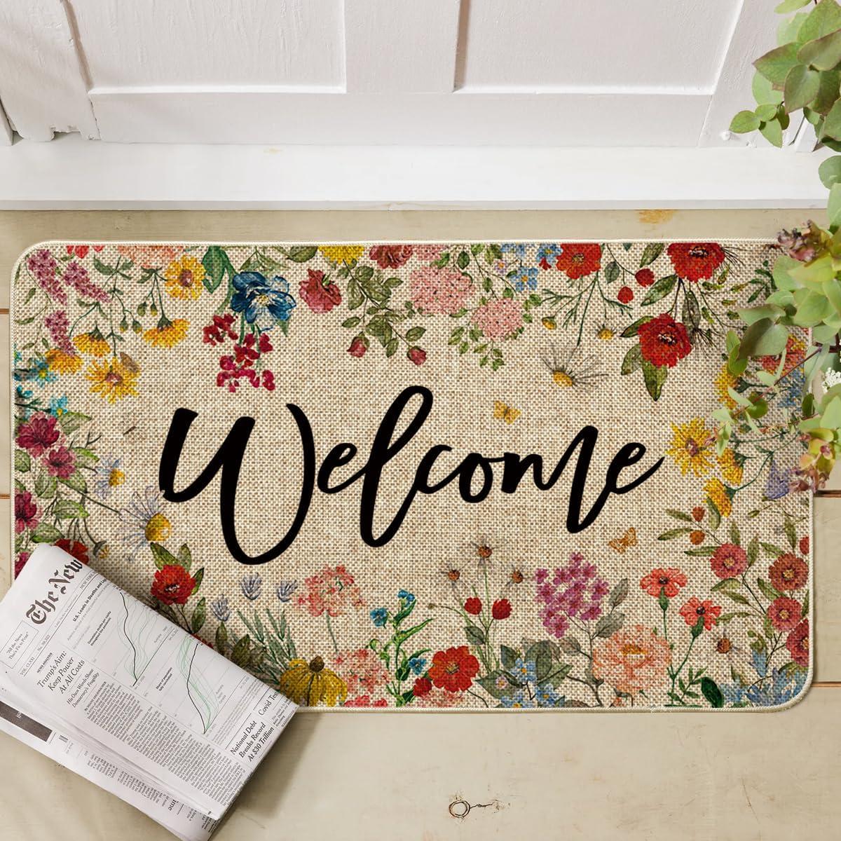 imageArtoid Mode Flowers Lavender Daisy Welcome Spring Doormat Home Summer Decor LowProfile Switch Rug Door Mat Floor Mat for Indoor Outdoor 17x29 Inch