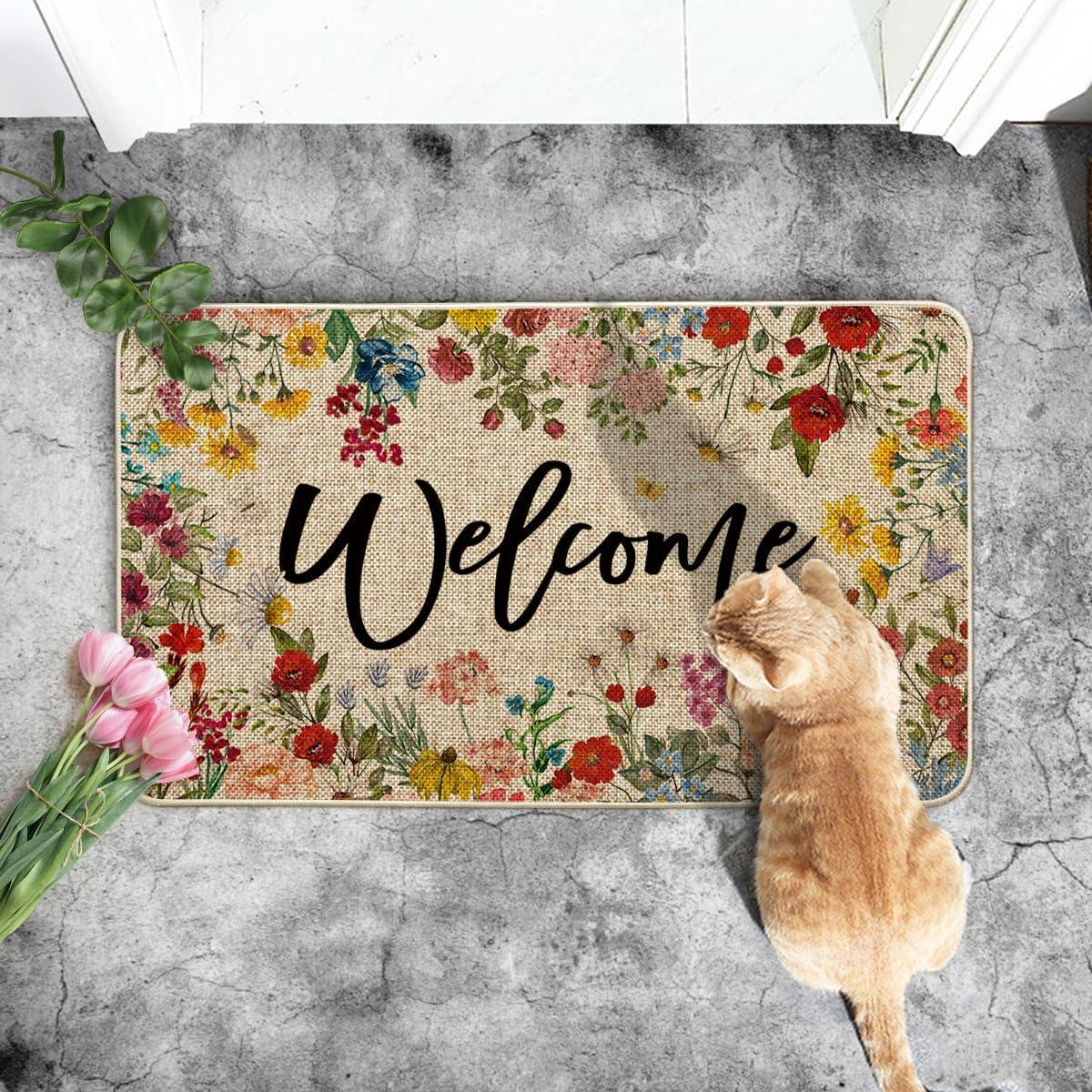 imageArtoid Mode Flowers Lavender Daisy Welcome Spring Doormat Home Summer Decor LowProfile Switch Rug Door Mat Floor Mat for Indoor Outdoor 17x29 Inch