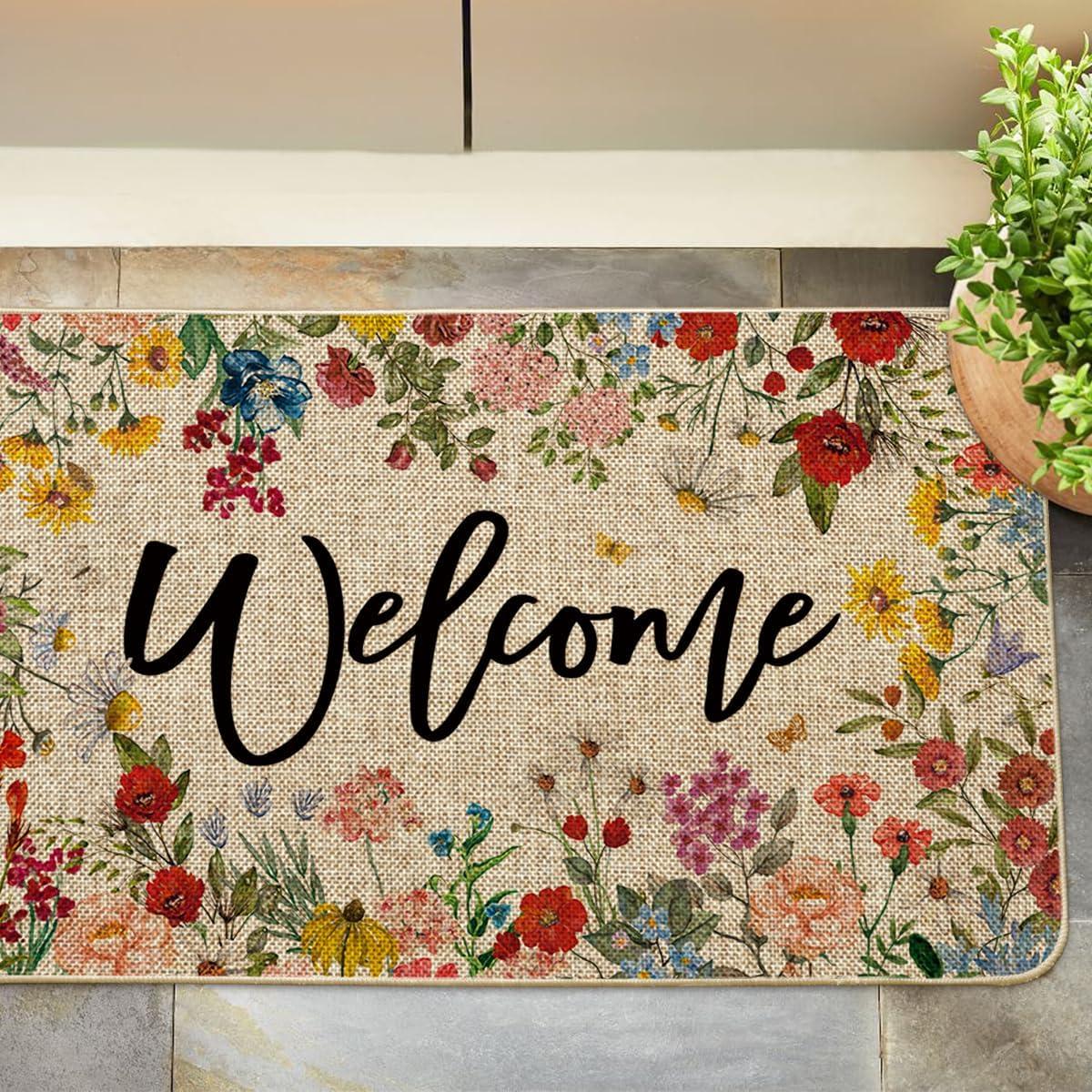 imageArtoid Mode Flowers Lavender Daisy Welcome Spring Doormat Home Summer Decor LowProfile Switch Rug Door Mat Floor Mat for Indoor Outdoor 17x29 Inch