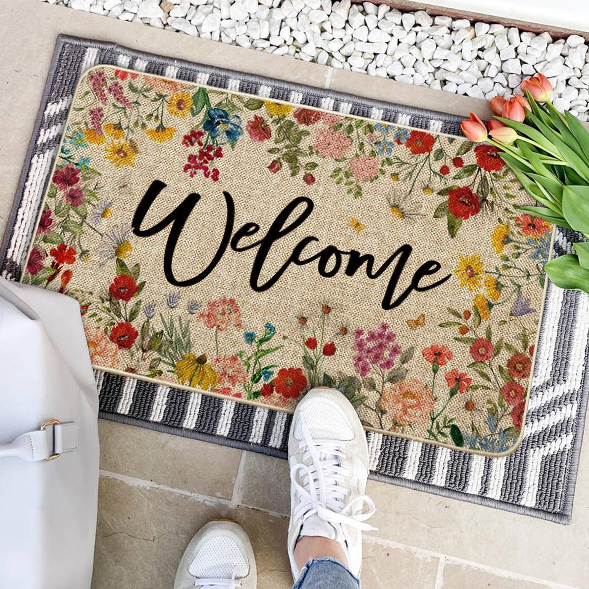 imageArtoid Mode Flowers Lavender Daisy Welcome Spring Doormat Home Summer Decor LowProfile Switch Rug Door Mat Floor Mat for Indoor Outdoor 17x29 Inch