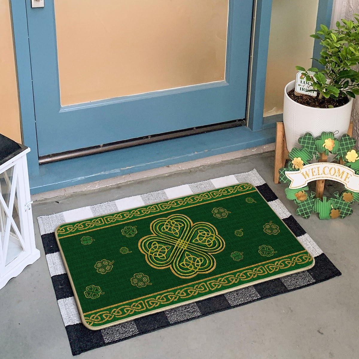 imageArtoid Mode Golden Lucky Shamrock Clover St Patricks Day Doormat Home Decor LowProfile Switch Rug Door Mat Floor Mat for Indoor Outdoor 17x29 Inch