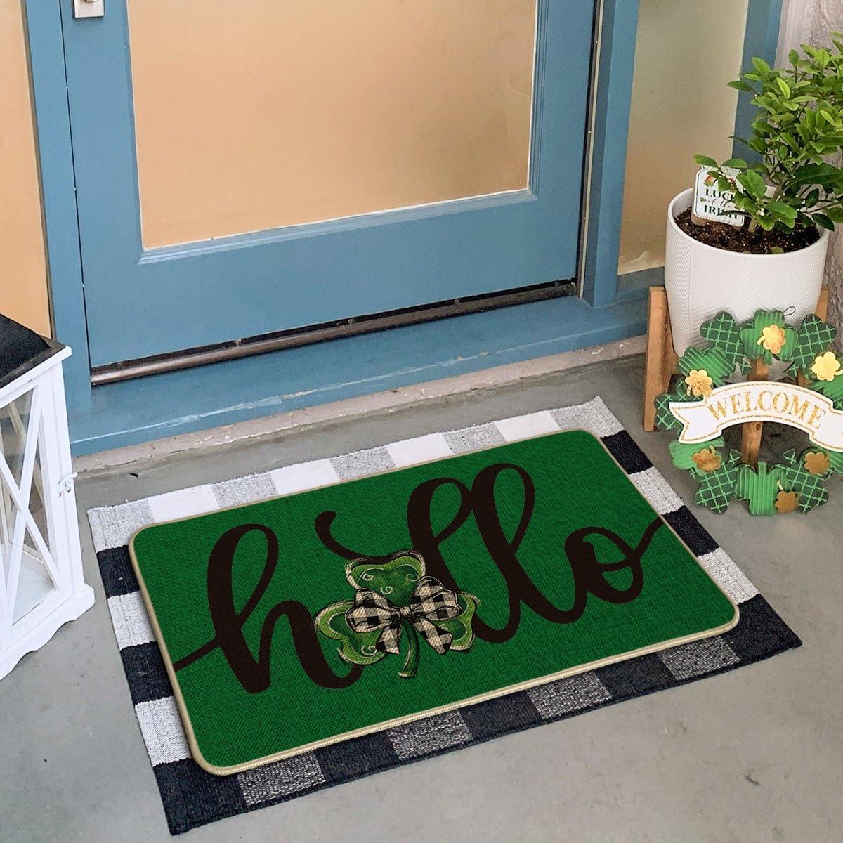 imageArtoid Mode Green Shamrock Hello St Patricks Day Doormat Home Decor LowProfile Switch Rug Door Mat Floor Mat for Indoor Outdoor 17x29 Inch