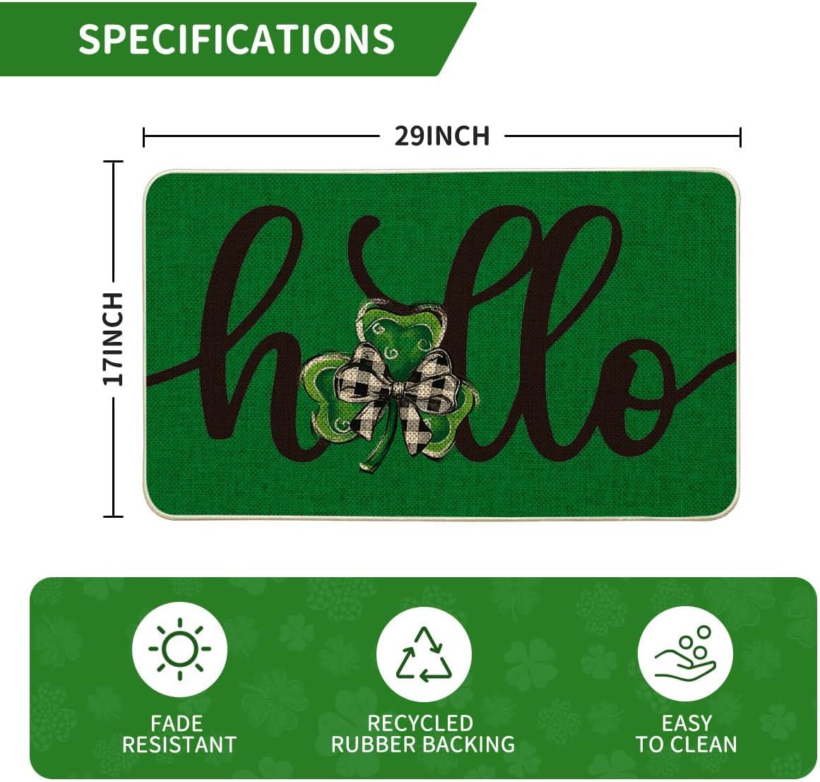 imageArtoid Mode Green Shamrock Hello St Patricks Day Doormat Home Decor LowProfile Switch Rug Door Mat Floor Mat for Indoor Outdoor 17x29 Inch