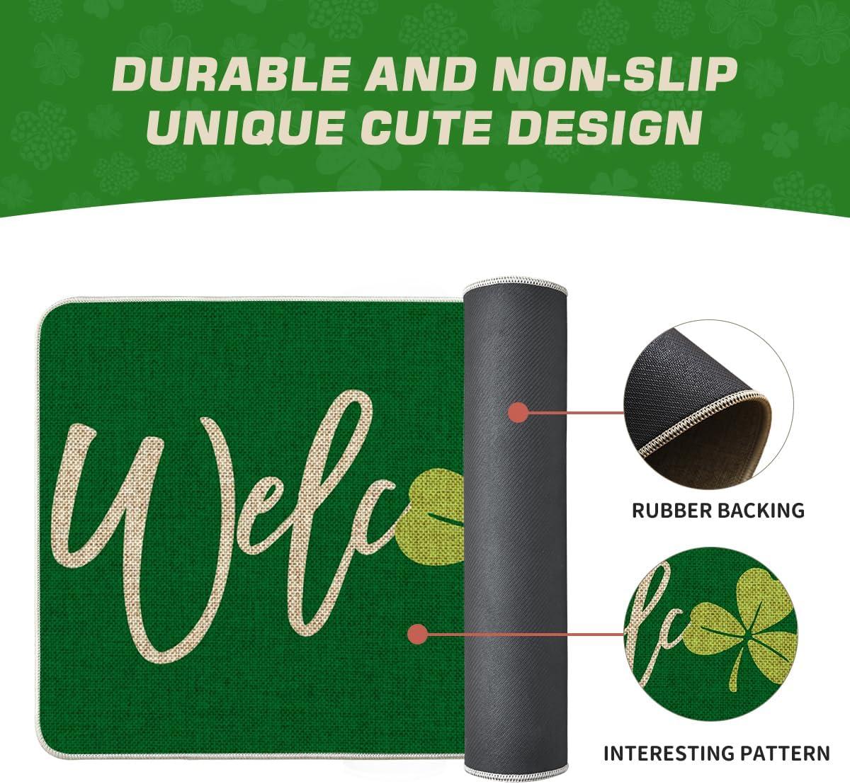 imageArtoid Mode Green Shamrock Welcome St Patricks Day Doormat Spring Home Decor LowProfile Switch Rug Door Mat Floor Mat for Indoor Outdoor 17x29 Inch