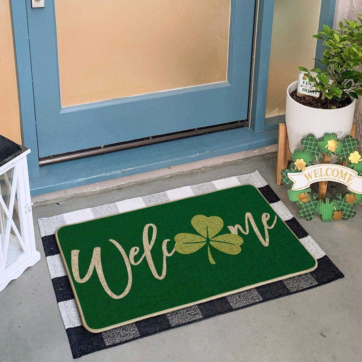 imageArtoid Mode Green Shamrock Welcome St Patricks Day Doormat Spring Home Decor LowProfile Switch Rug Door Mat Floor Mat for Indoor Outdoor 17x29 Inch
