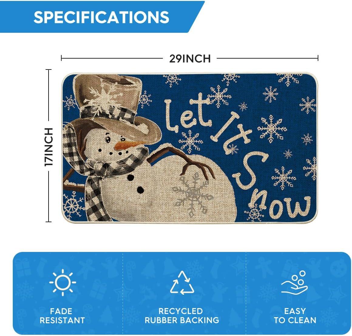 imageArtoid Mode Grey Snowflakes Snowman Let It Snow Winter Doormat Christmas Home Decor LowProfile Switch Rug Door Mat Floor Mat for Indoor Outdoor 17x29 InchBlue