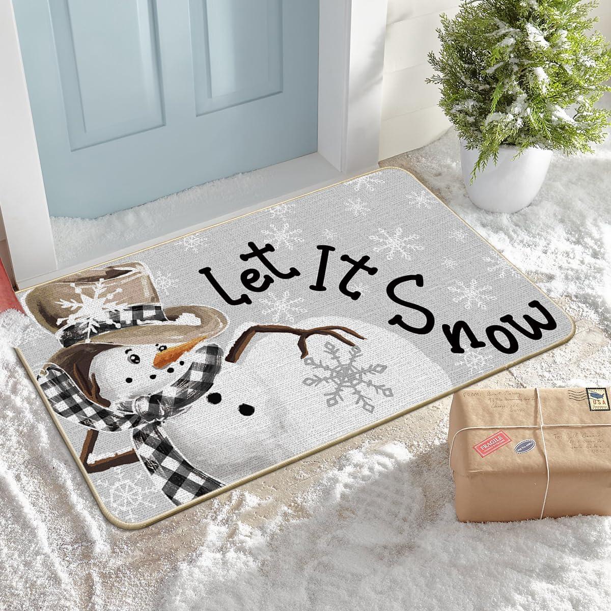 imageArtoid Mode Grey Snowflakes Snowman Let It Snow Winter Doormat Christmas Home Decor LowProfile Switch Rug Door Mat Floor Mat for Indoor Outdoor 17x29 InchGrey
