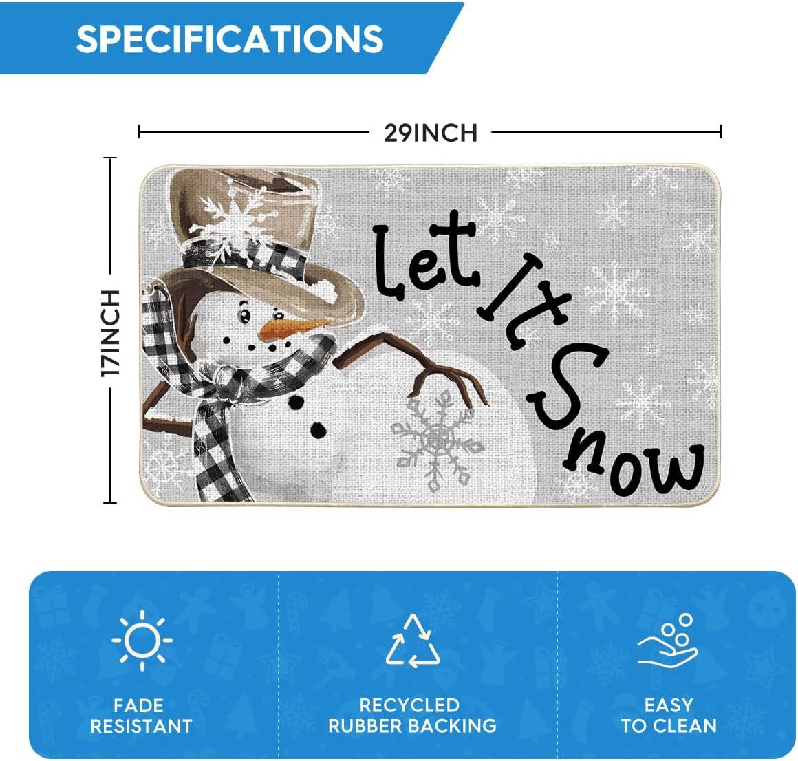 imageArtoid Mode Grey Snowflakes Snowman Let It Snow Winter Doormat Christmas Home Decor LowProfile Switch Rug Door Mat Floor Mat for Indoor Outdoor 17x29 InchGrey