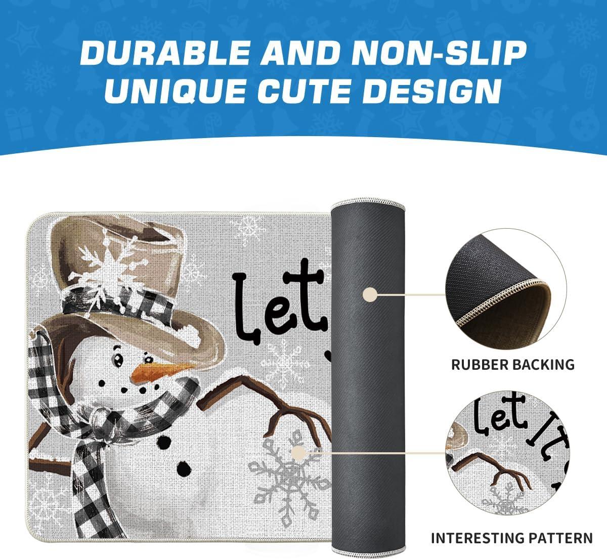 imageArtoid Mode Grey Snowflakes Snowman Let It Snow Winter Doormat Christmas Home Decor LowProfile Switch Rug Door Mat Floor Mat for Indoor Outdoor 17x29 InchGrey