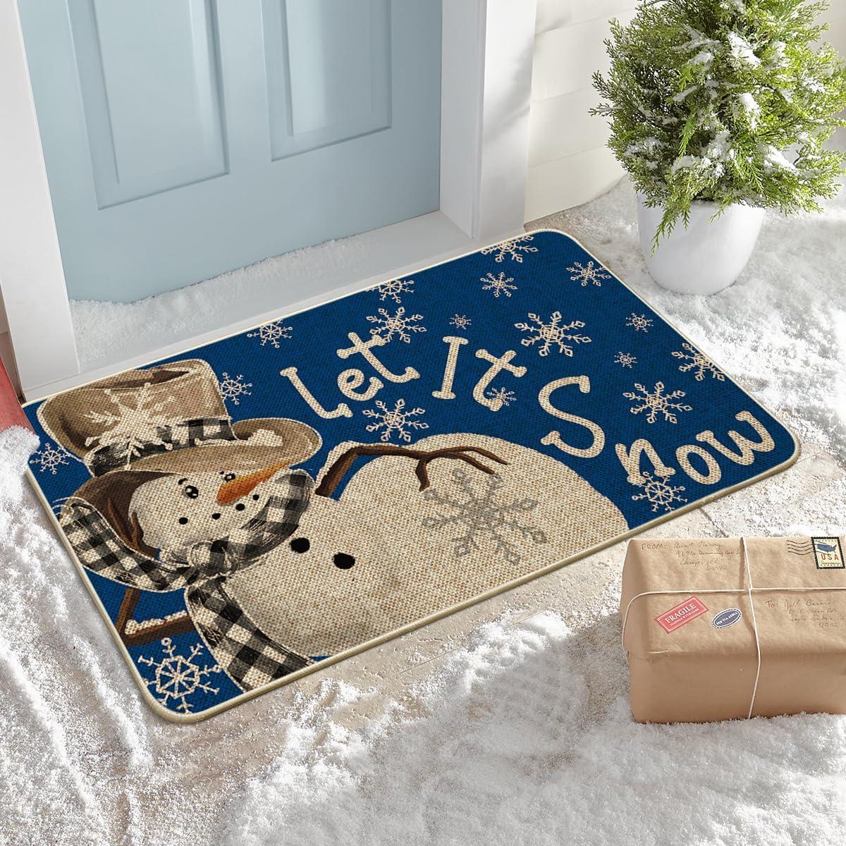 imageArtoid Mode Grey Snowflakes Snowman Let It Snow Winter Doormat Christmas Home Decor LowProfile Switch Rug Door Mat Floor Mat for Indoor Outdoor 17x29 InchBlue