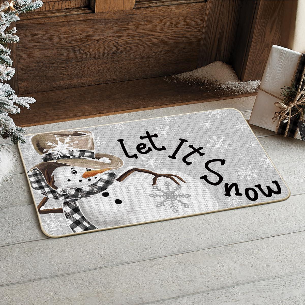 imageArtoid Mode Grey Snowflakes Snowman Let It Snow Winter Doormat Christmas Home Decor LowProfile Switch Rug Door Mat Floor Mat for Indoor Outdoor 17x29 InchGrey