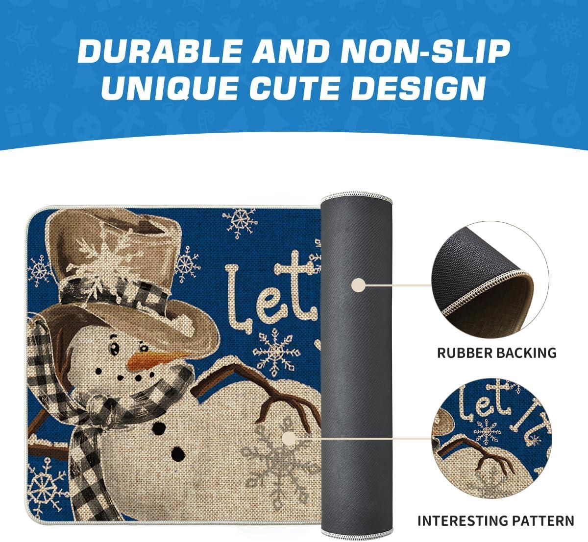 imageArtoid Mode Grey Snowflakes Snowman Let It Snow Winter Doormat Christmas Home Decor LowProfile Switch Rug Door Mat Floor Mat for Indoor Outdoor 17x29 InchBlue