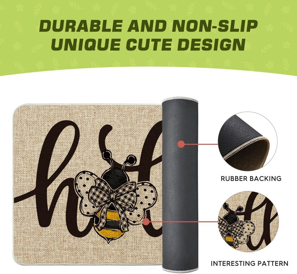 imageArtoid Mode Hello Bee Summer Doormat Home Decor LowProfile Switch Rug Door Mat Floor Mat for Indoor Outdoor 17x29 InchBeige