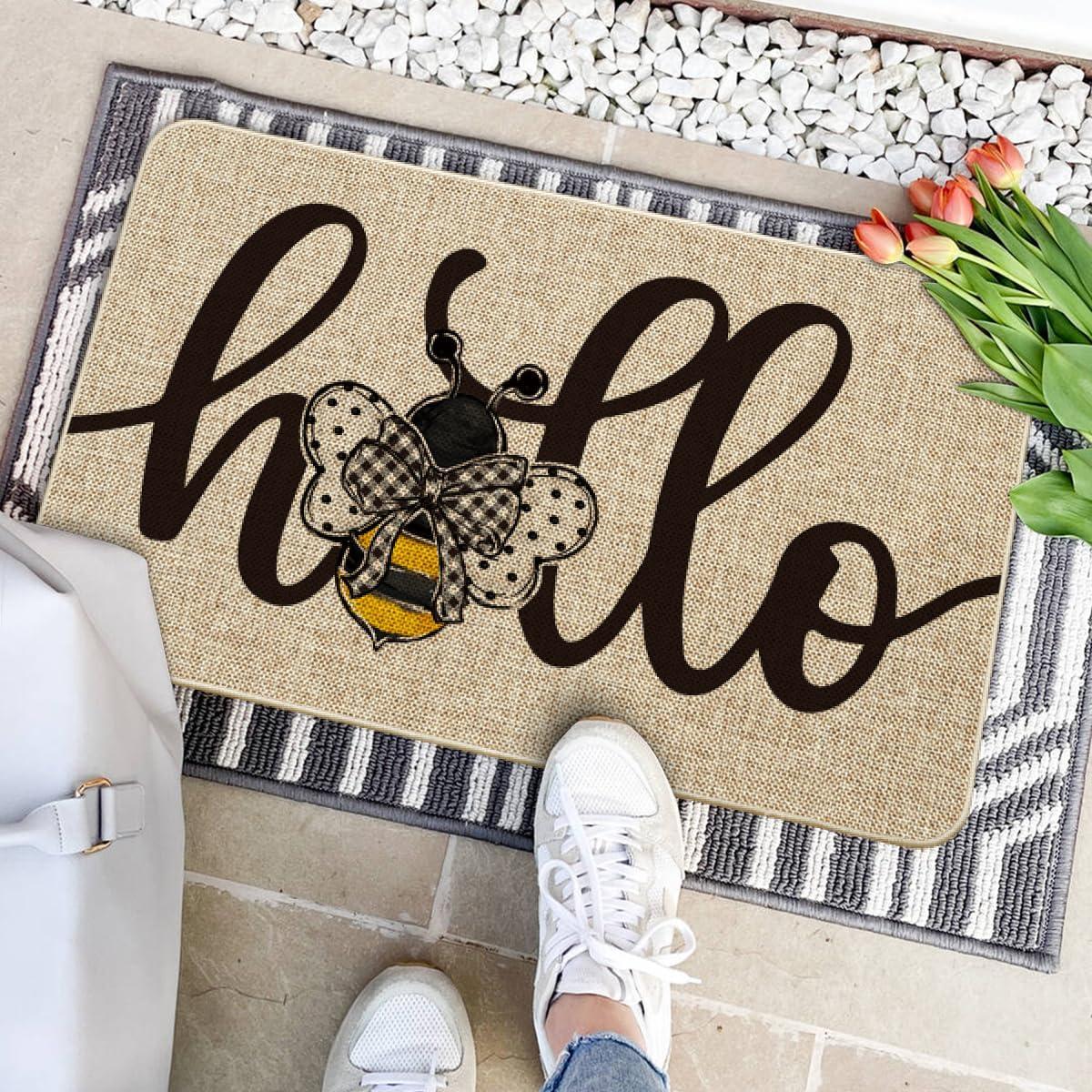 imageArtoid Mode Hello Bee Summer Doormat Home Decor LowProfile Switch Rug Door Mat Floor Mat for Indoor Outdoor 17x29 InchBeige