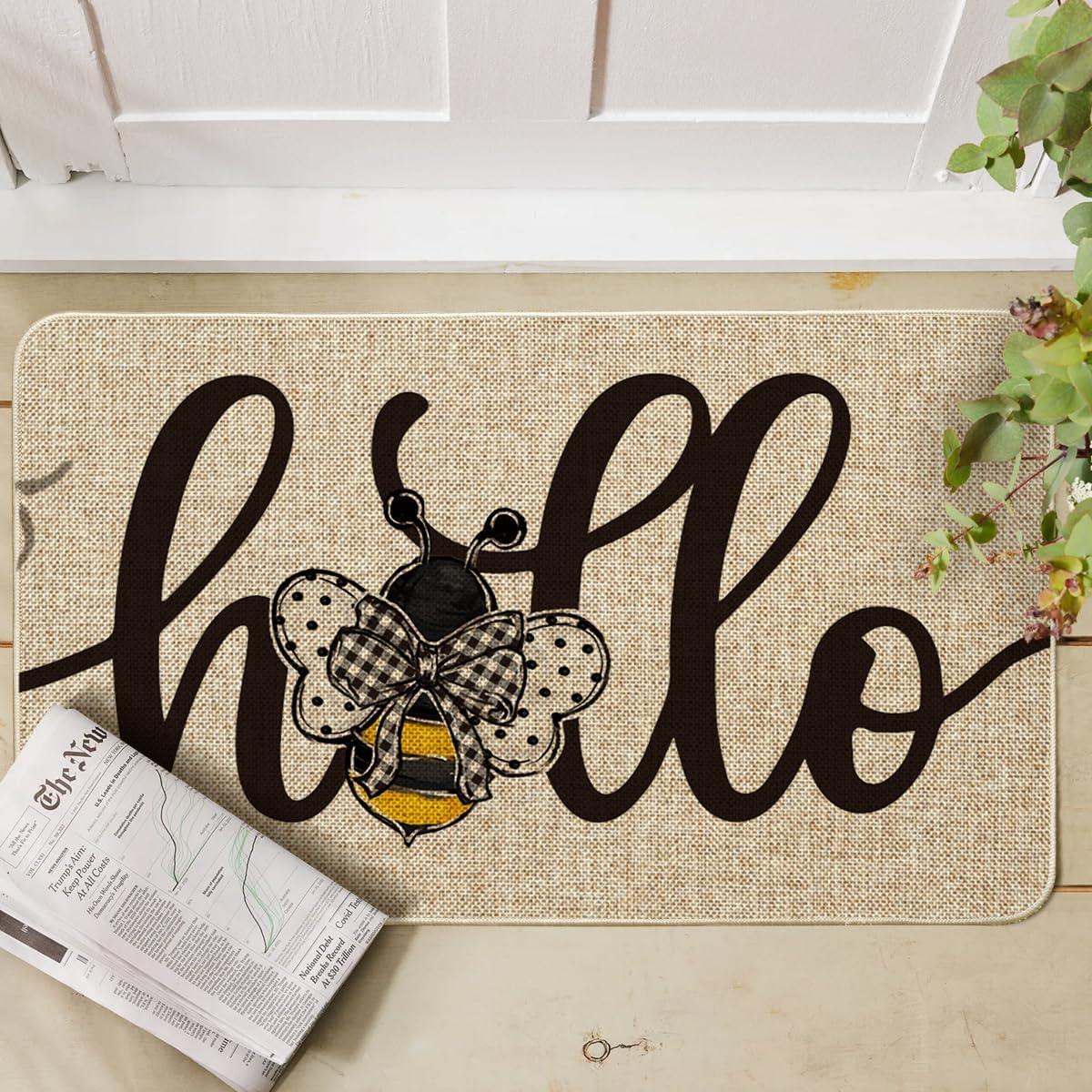 imageArtoid Mode Hello Bee Summer Doormat Home Decor LowProfile Switch Rug Door Mat Floor Mat for Indoor Outdoor 17x29 InchBeige