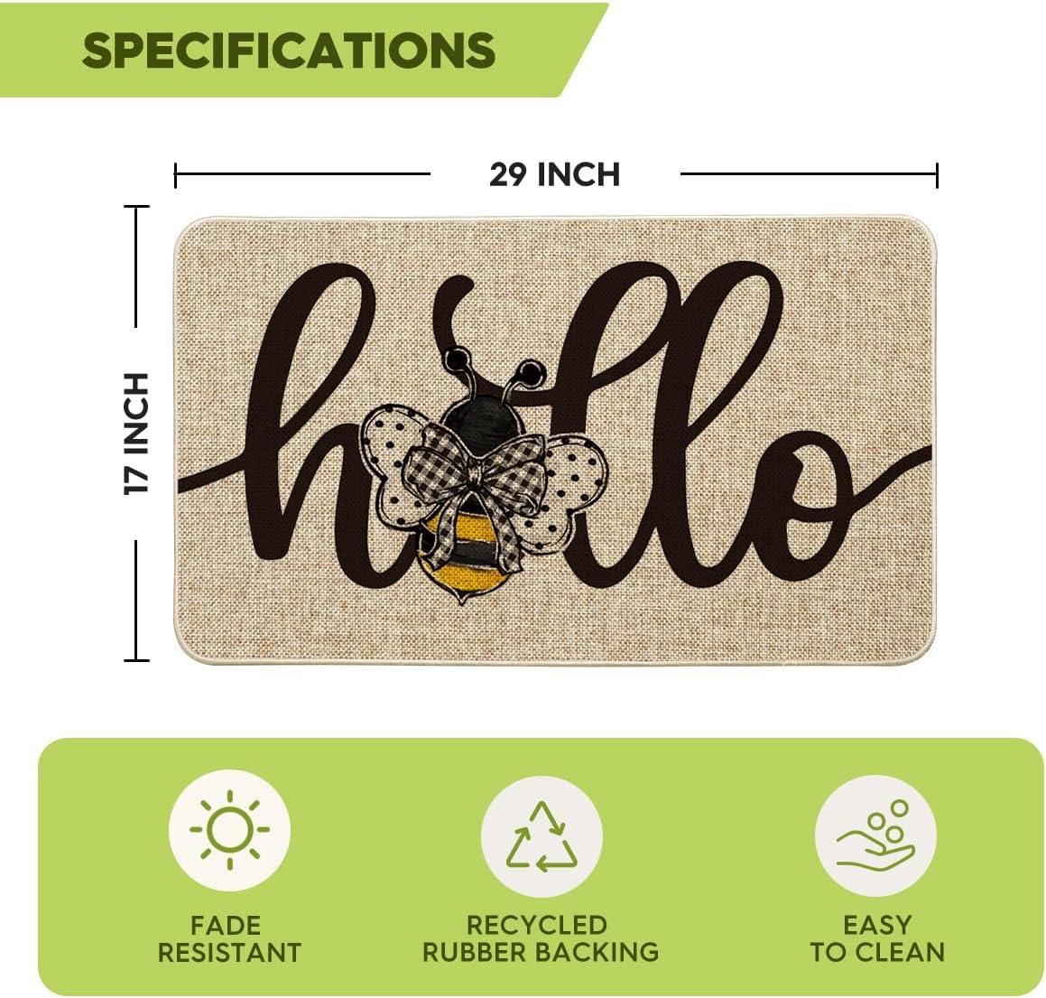 imageArtoid Mode Hello Bee Summer Doormat Home Decor LowProfile Switch Rug Door Mat Floor Mat for Indoor Outdoor 17x29 InchBeige