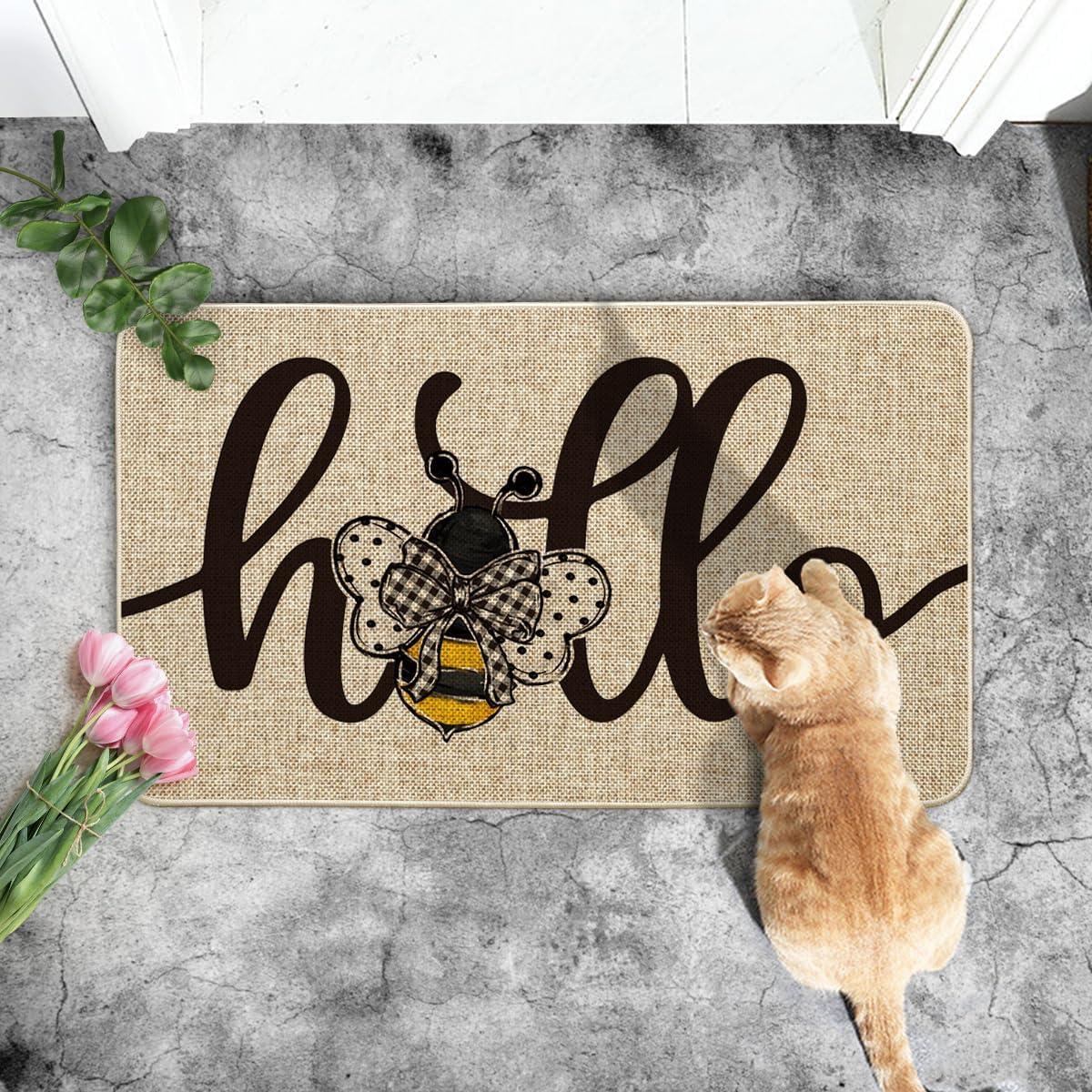 imageArtoid Mode Hello Bee Summer Doormat Home Decor LowProfile Switch Rug Door Mat Floor Mat for Indoor Outdoor 17x29 InchBeige