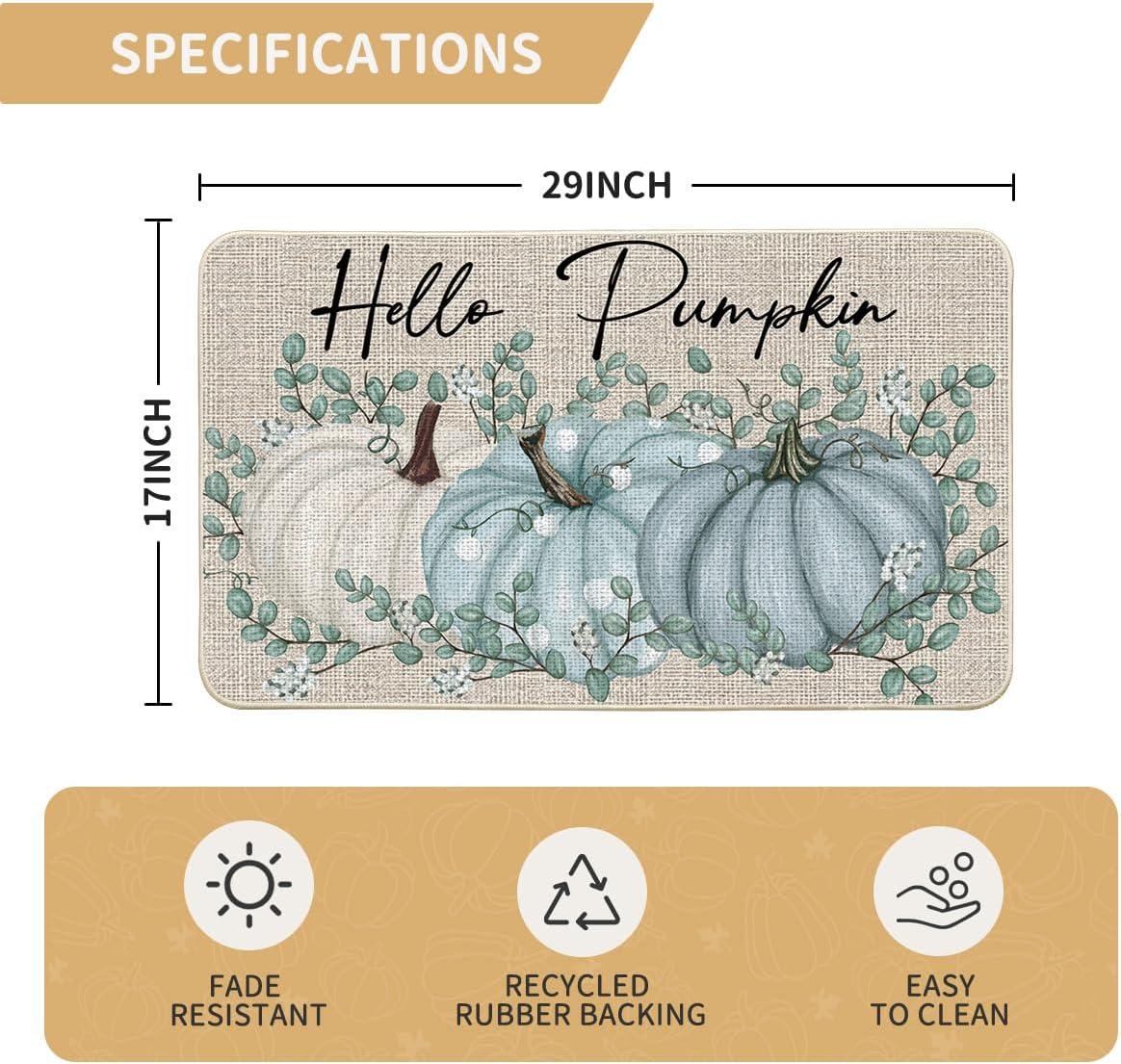 imageArtoid Mode Hello Pumpkin Eucalyptus Fall Doormat Autumn Home Decor LowProfile Switch Rug Door Mat Floor Mat for Indoor Outdoor 17x29 InchBlue