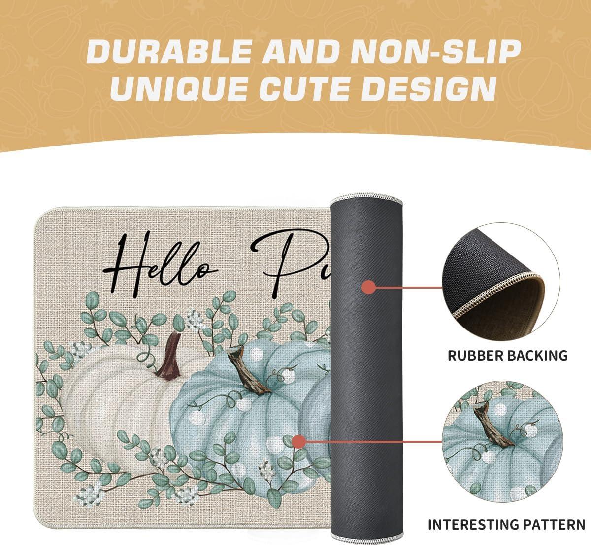 imageArtoid Mode Hello Pumpkin Eucalyptus Fall Doormat Autumn Home Decor LowProfile Switch Rug Door Mat Floor Mat for Indoor Outdoor 17x29 InchBlue